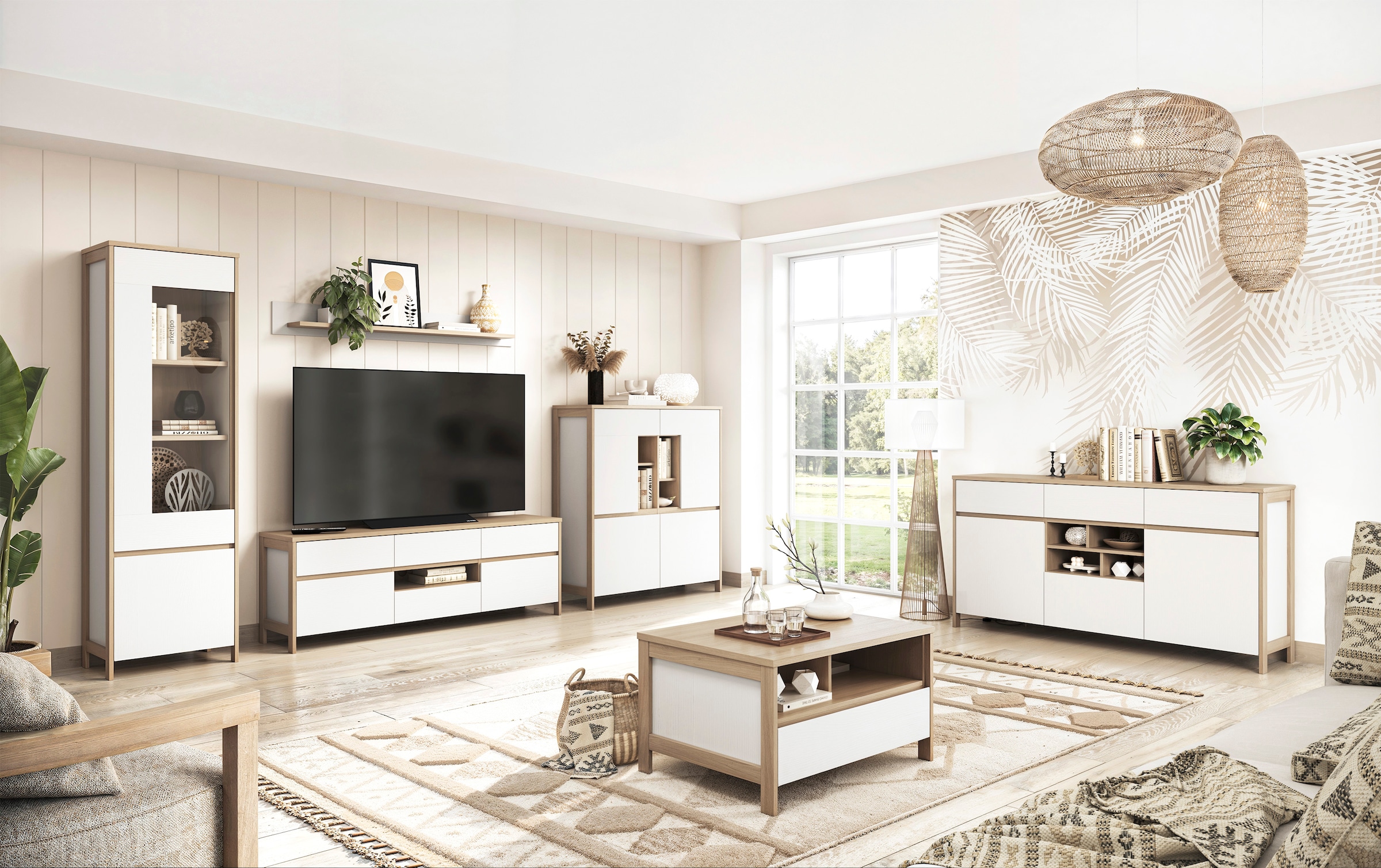 Home affaire Vitrine »Stranda, Hochschrank im Scandi-Style, moderne Glasvitrine«, Rahmenoptik, ausreichend Stauraum, vielseitig einsetzbar, 58 cm breit