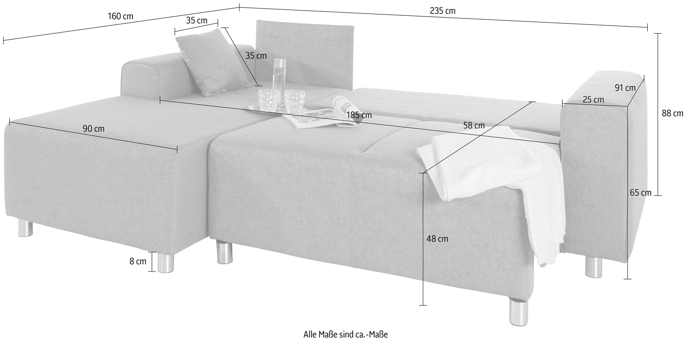 Guido Maria Kretschmer Home&Living Ecksofa »Györ«, L-Form, wahlweise mit Bettfunktion und Bettkasten incl. 2 Zierkissen