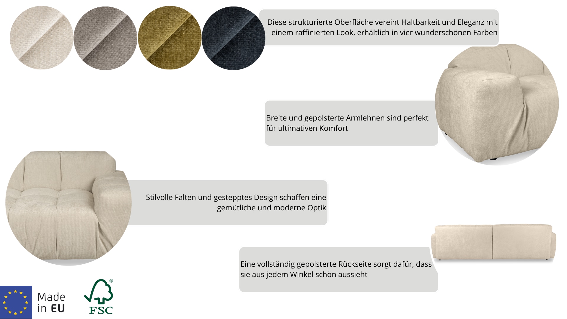 INOSIGN 3-Sitzer »Calmara, Breite 286 cm, weicher Lounge-Sitzkomfort«, bodentief, Samt oder Chenille, mit Knopfsteppung