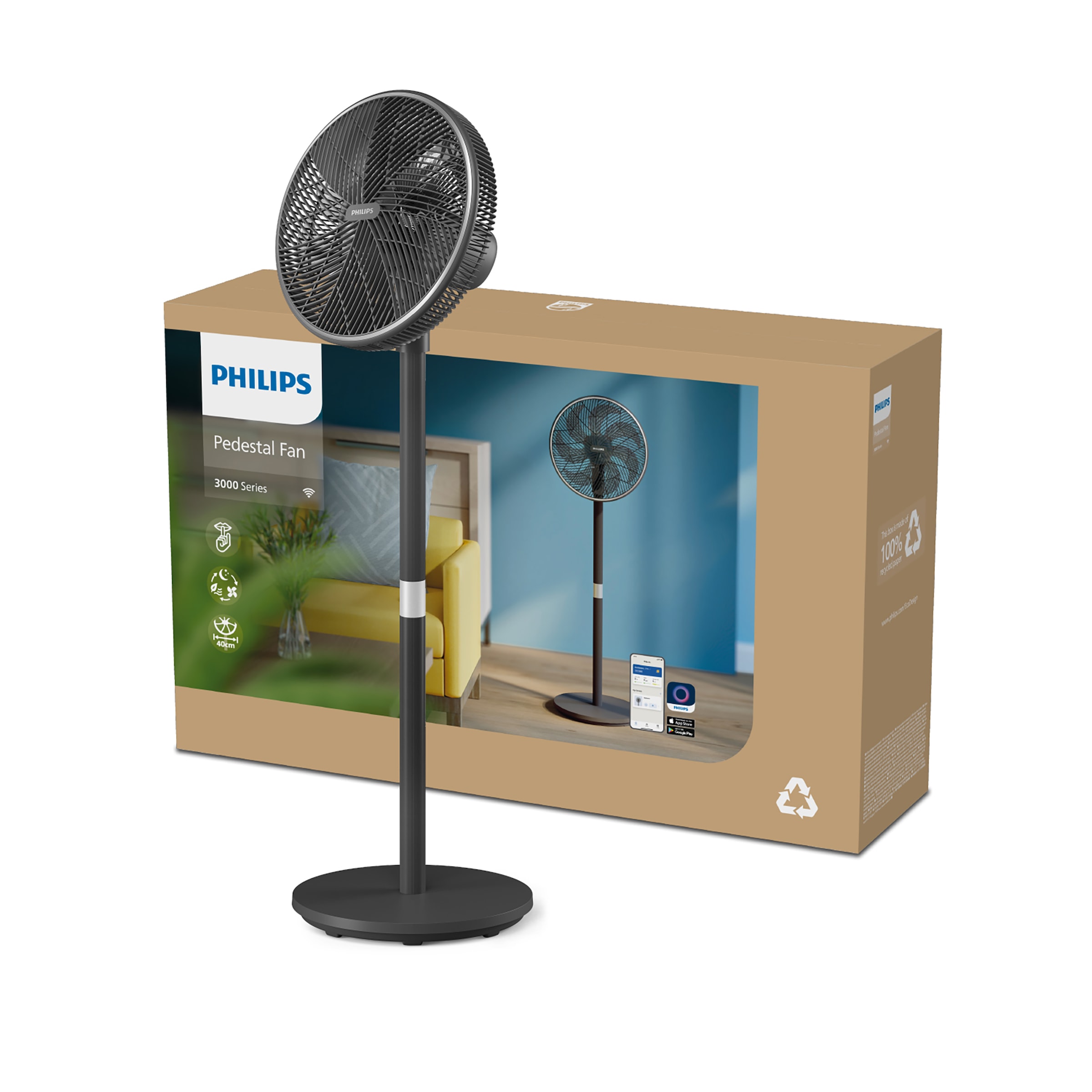 Philips Standventilator »CX3550/01 Serie 3000, mit extrem leiser SilentWings-Technologie, 23 dB«, 2-in-1-Tisch- & Standventilator, neig- & drehbar, mit App-Steuerung