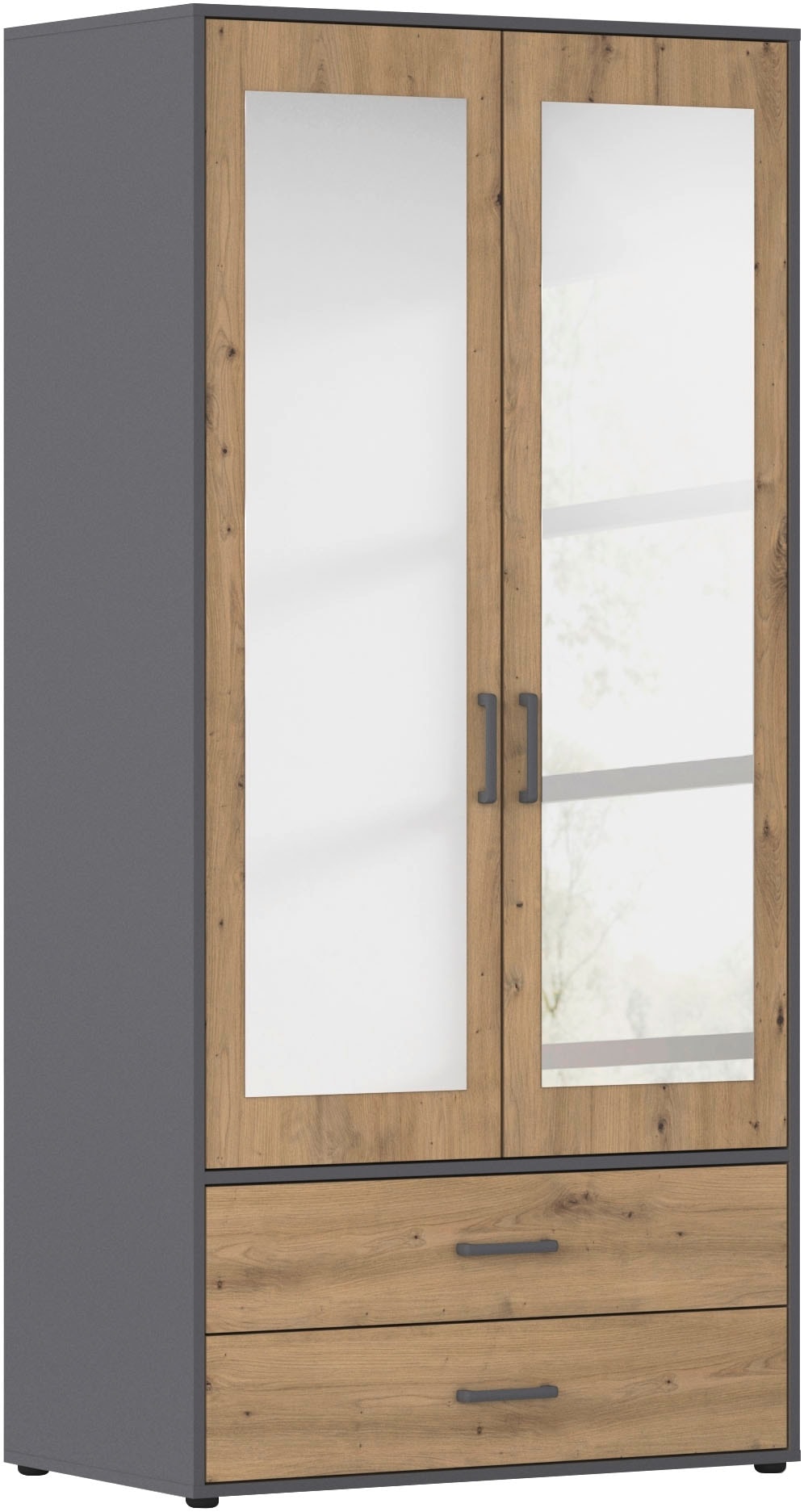 rauch Drehtürenschrank »Kleiderschrank Schrank Garderobe Wäscheschrank VOYAGER« in 3 verschiedenen Ausstattungen BASIC/CLASSIC/PREMIUM,  mit modernen Griffen in Graumetallic, inkl. Schubkästen und Spiegel