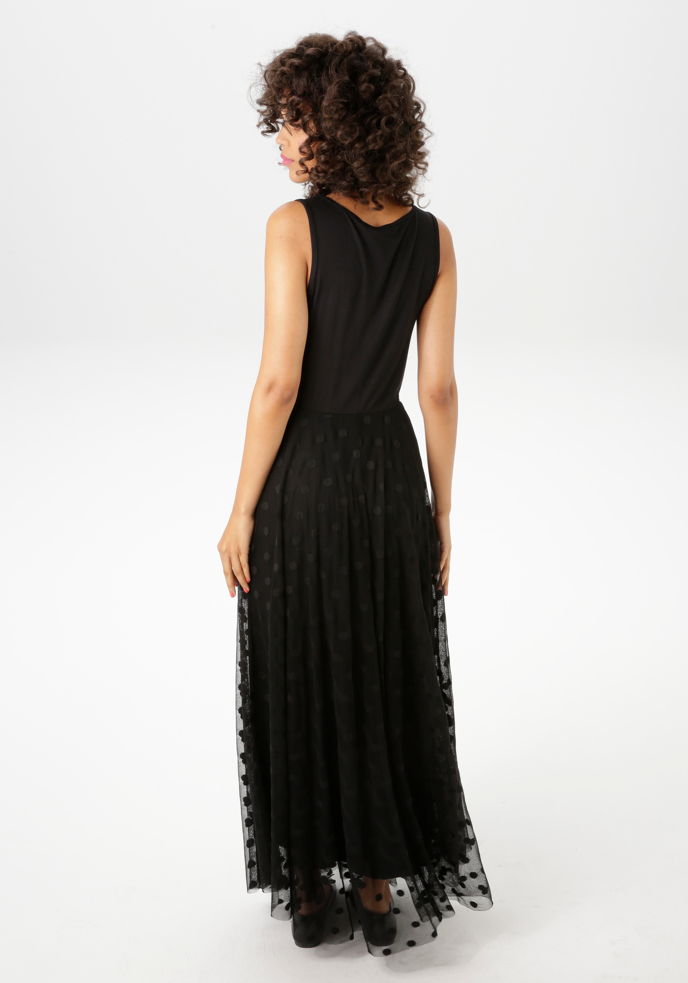 Aniston CASUAL Maxikleid, mit getupften Mesh verziertem Rockteil