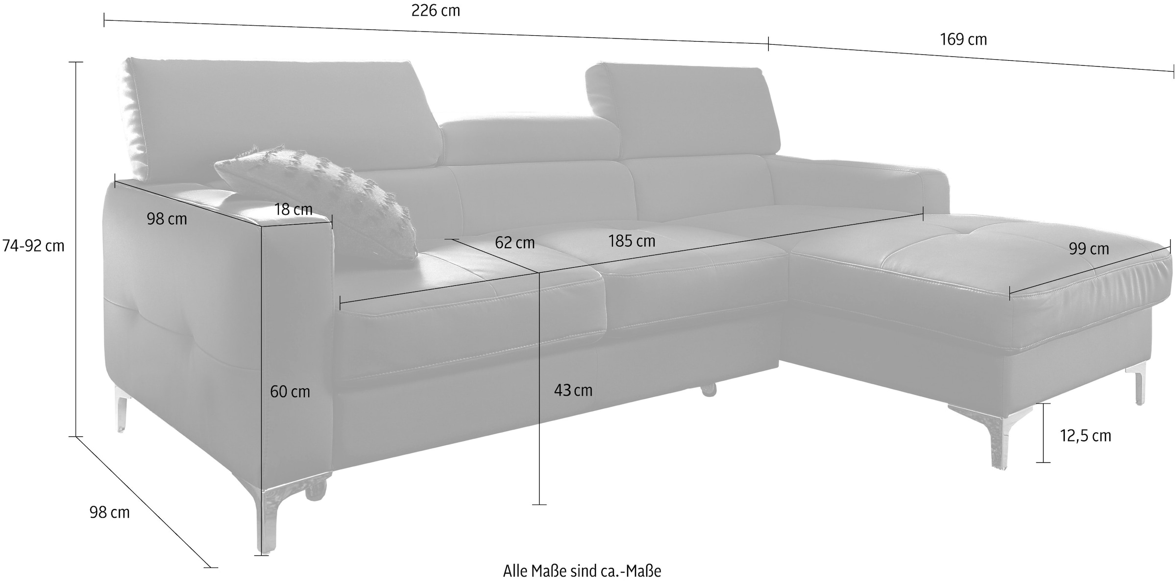 COTTA Ecksofa »Sammy L-Form«, mit Kopfteilverstellung, wahlweise mit Bettfunktion