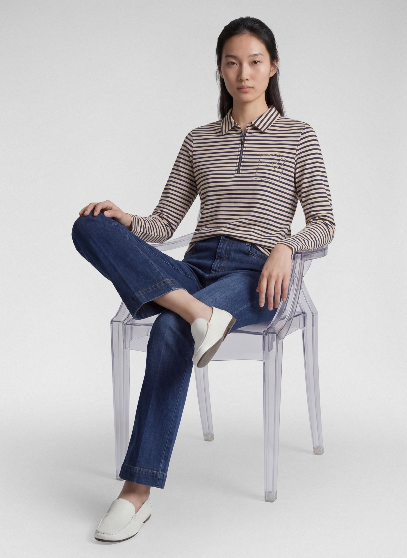 Rabe 3/4-Arm-Shirt im Streifen-Look und mit Hemdblusenkragen