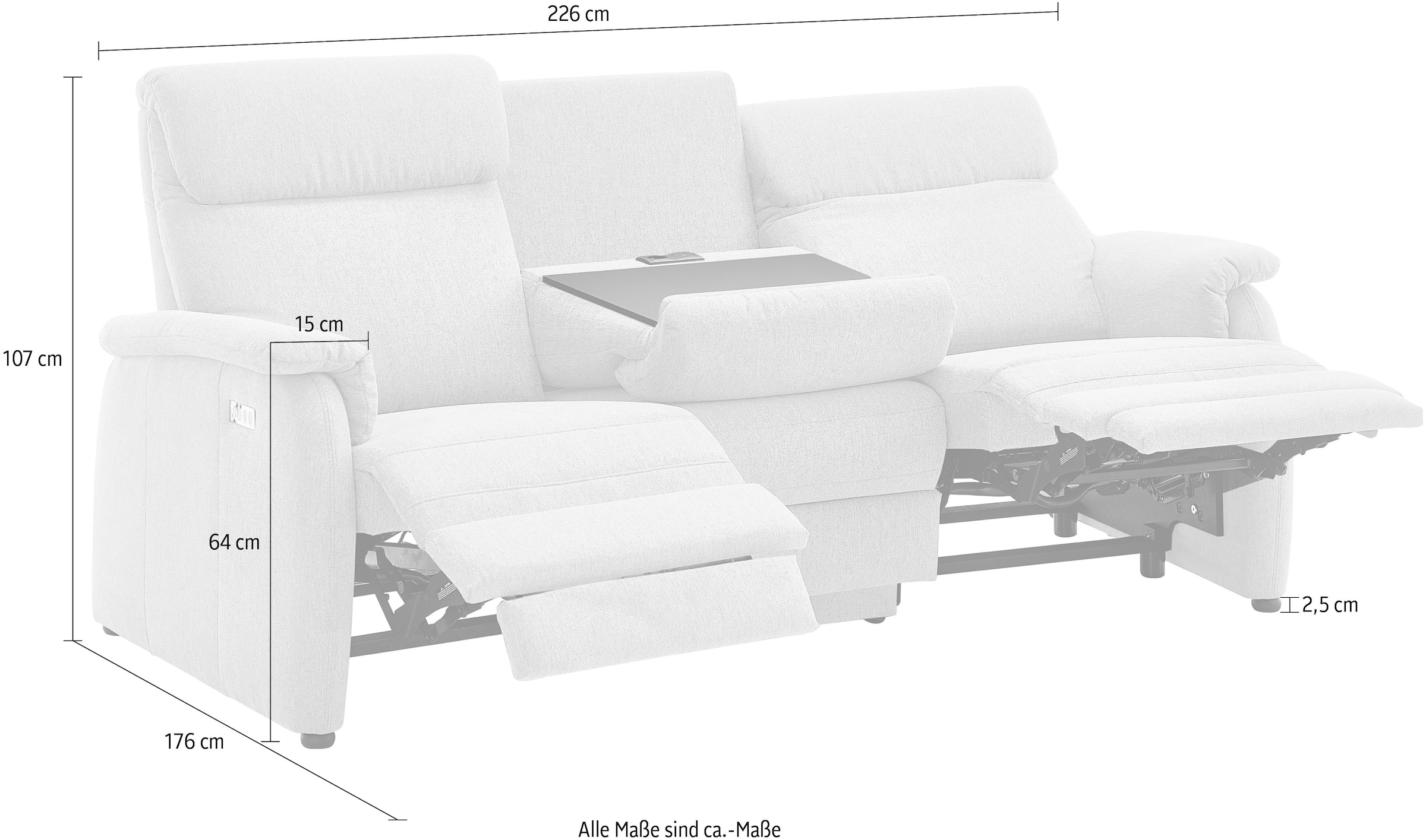 Home affaire Polstergarnitur »Turin, 2,5- & 3-Sitzer mit elektrischer Relaxfunktion« Set, 3-Sitzer mit Tischelement inkl. USB-Ladestation & Steckdose, 4 tlg. tlg. inkl. Tisch, USB & Steckdose, Federkern & pflegeleichtem Bezug