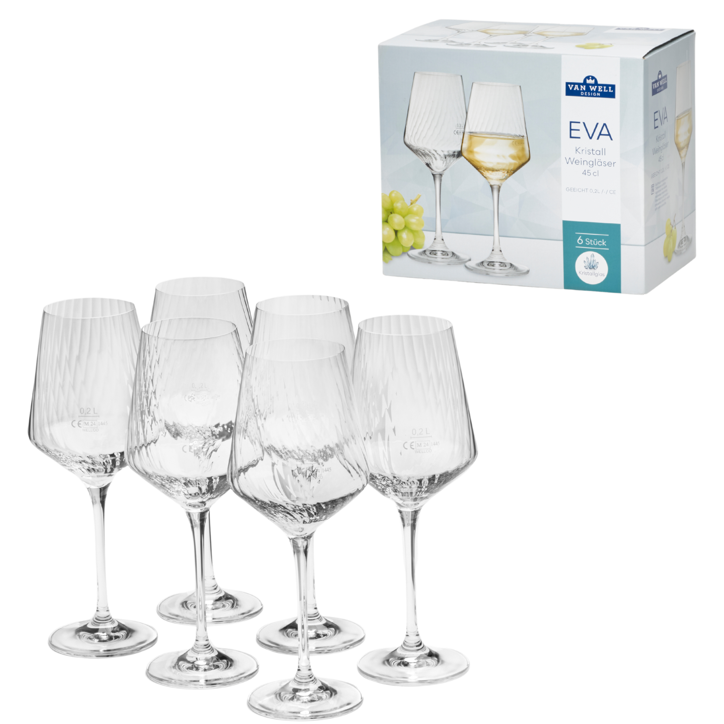 van Well Weinglas »Eva, Weingläser 45 cl geeicht, 6 Stück« Relief-Optik, spülmaschinengeeignet