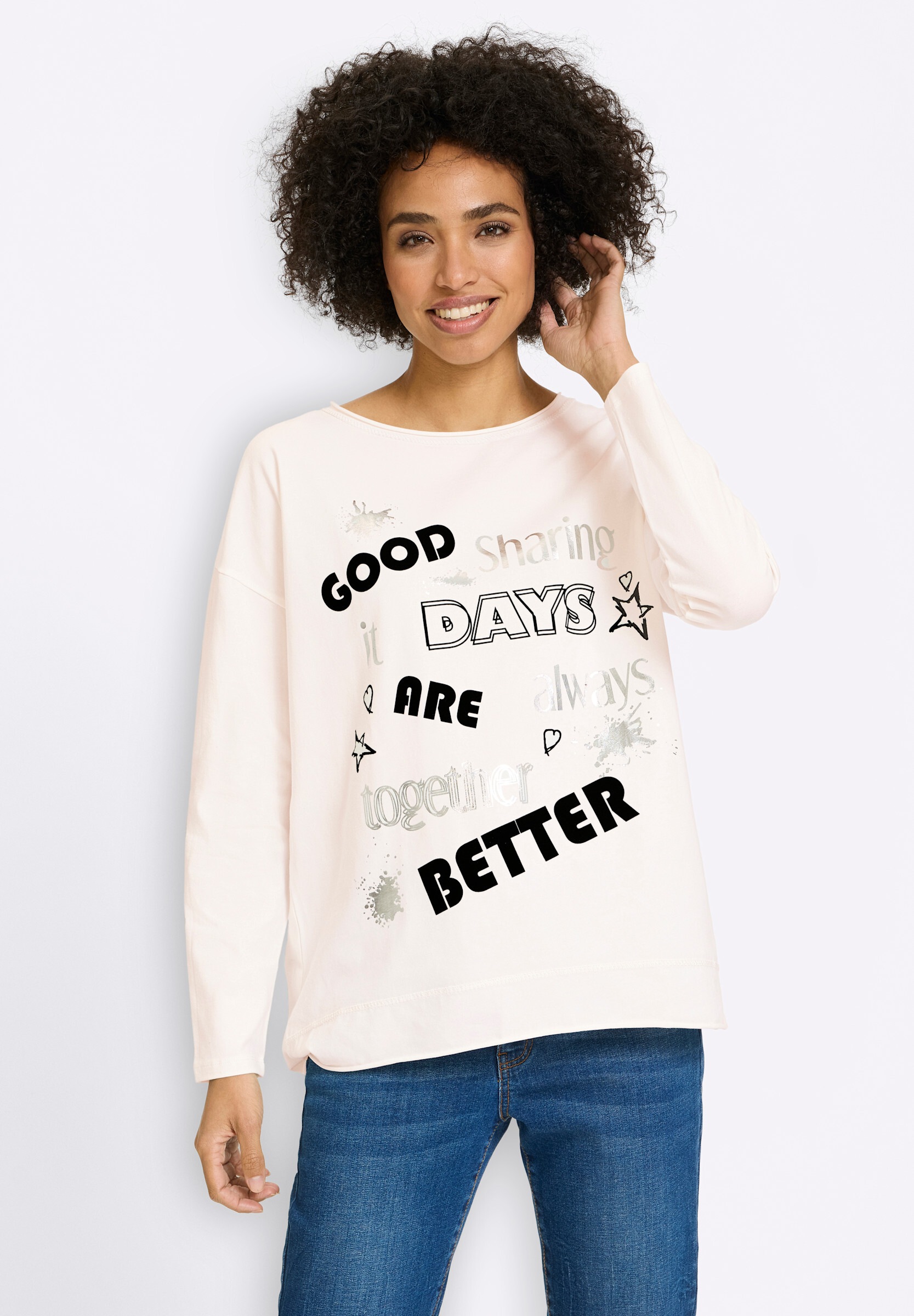 heine T-Shirt »Langarm-Shirt Langarmshirt mit silberfarbenen Details«