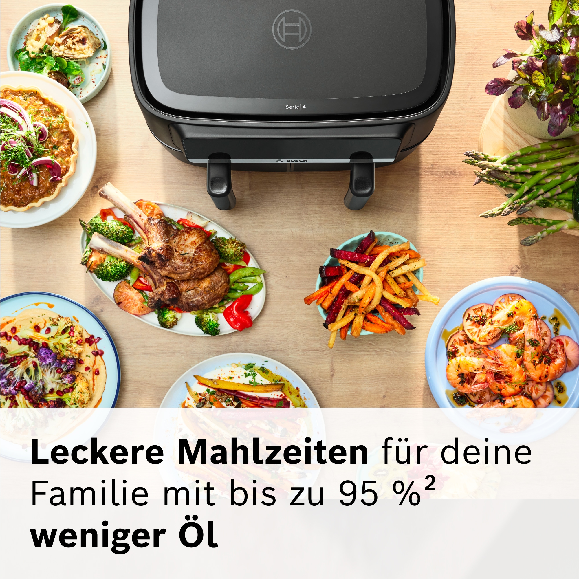 BOSCH Heißluftfritteuse »Airfryer MAFD440B0, 2* 4,5L Kammer, spülmaschinengeeignet, schwarz« 2500 W PFAs frei, einfache Reinigung, 6 voreingestellte Programme