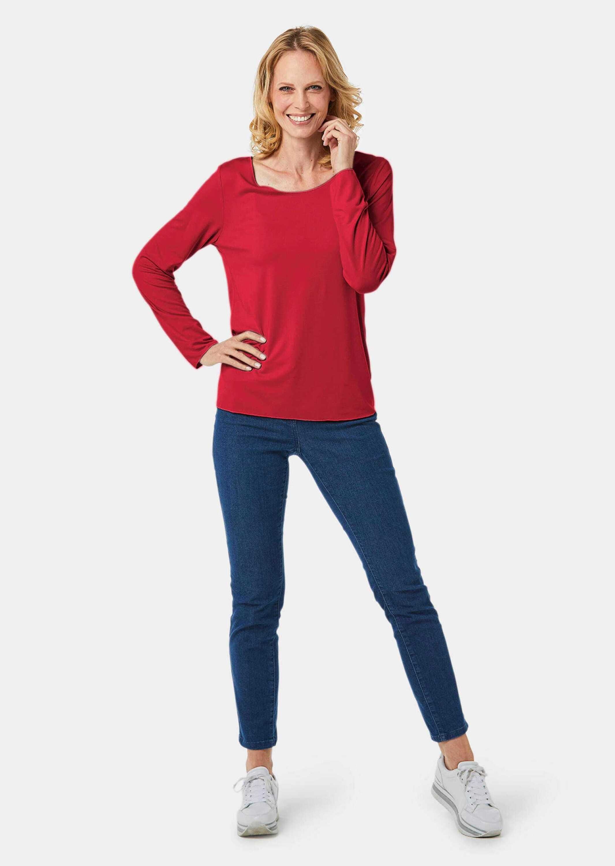 GOLDNER Longpullover »Kombistarkes Langarmshirt mit tonaler Zierkante«