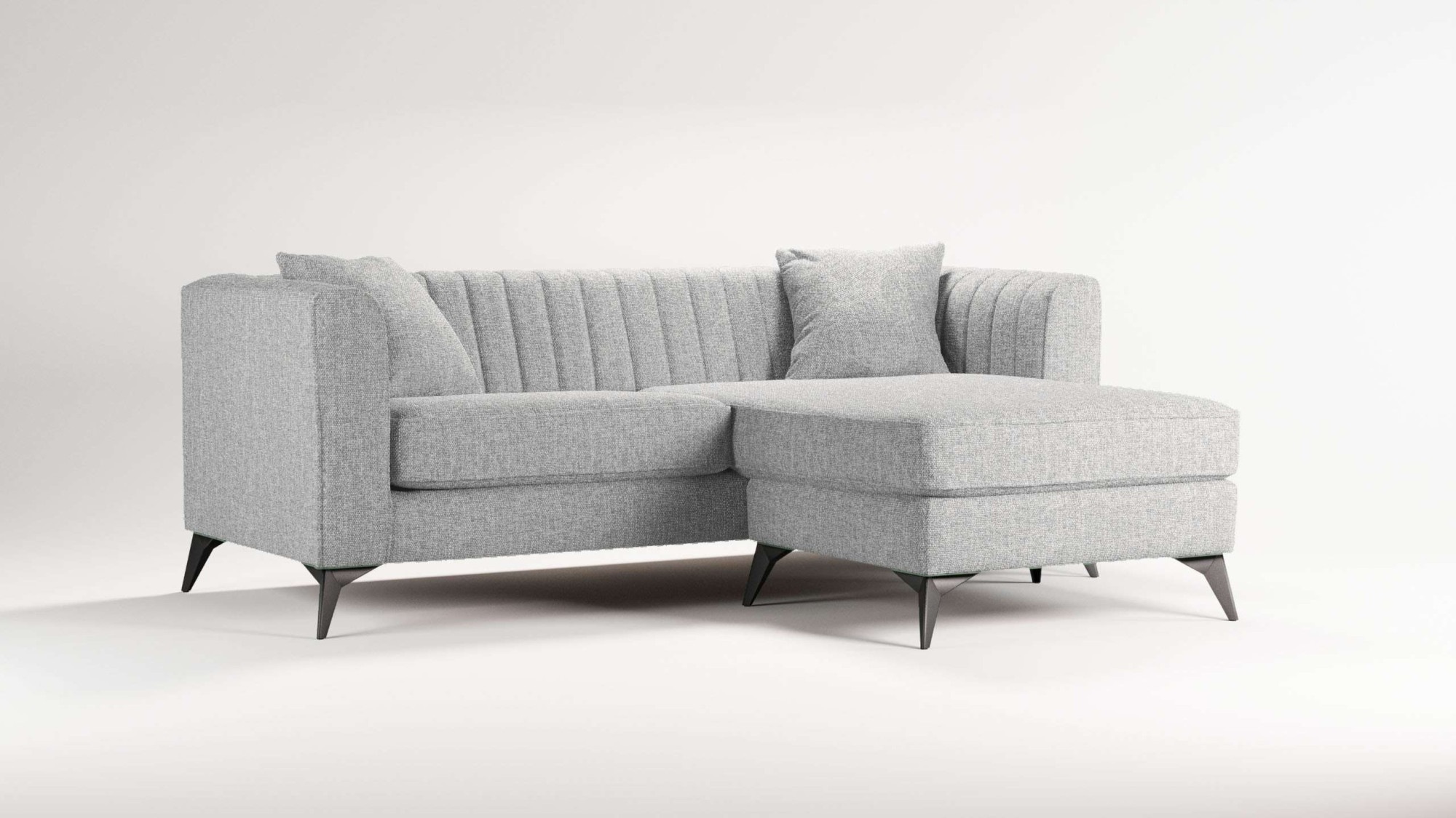 Places of Style Ecksofa »MATTHEW L-Form ideal für kleine Räume, Maße B/T/H: 201/162/74 cm«, elegantes Designsofa, feine Steppung im Rücken, incl. Zierkissen