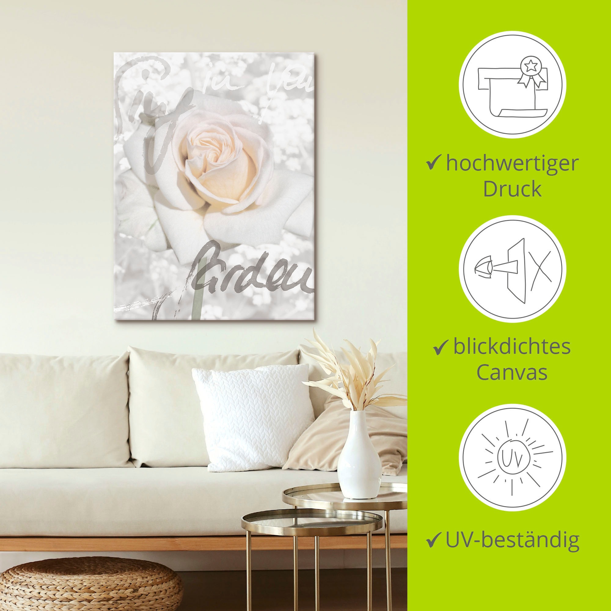 Artland Wandbild »In Lettern - Rose«, Blumen, (1 St.), als Alubild, Outdoorbild, Leinwandbild, Poster in verschied. Größen