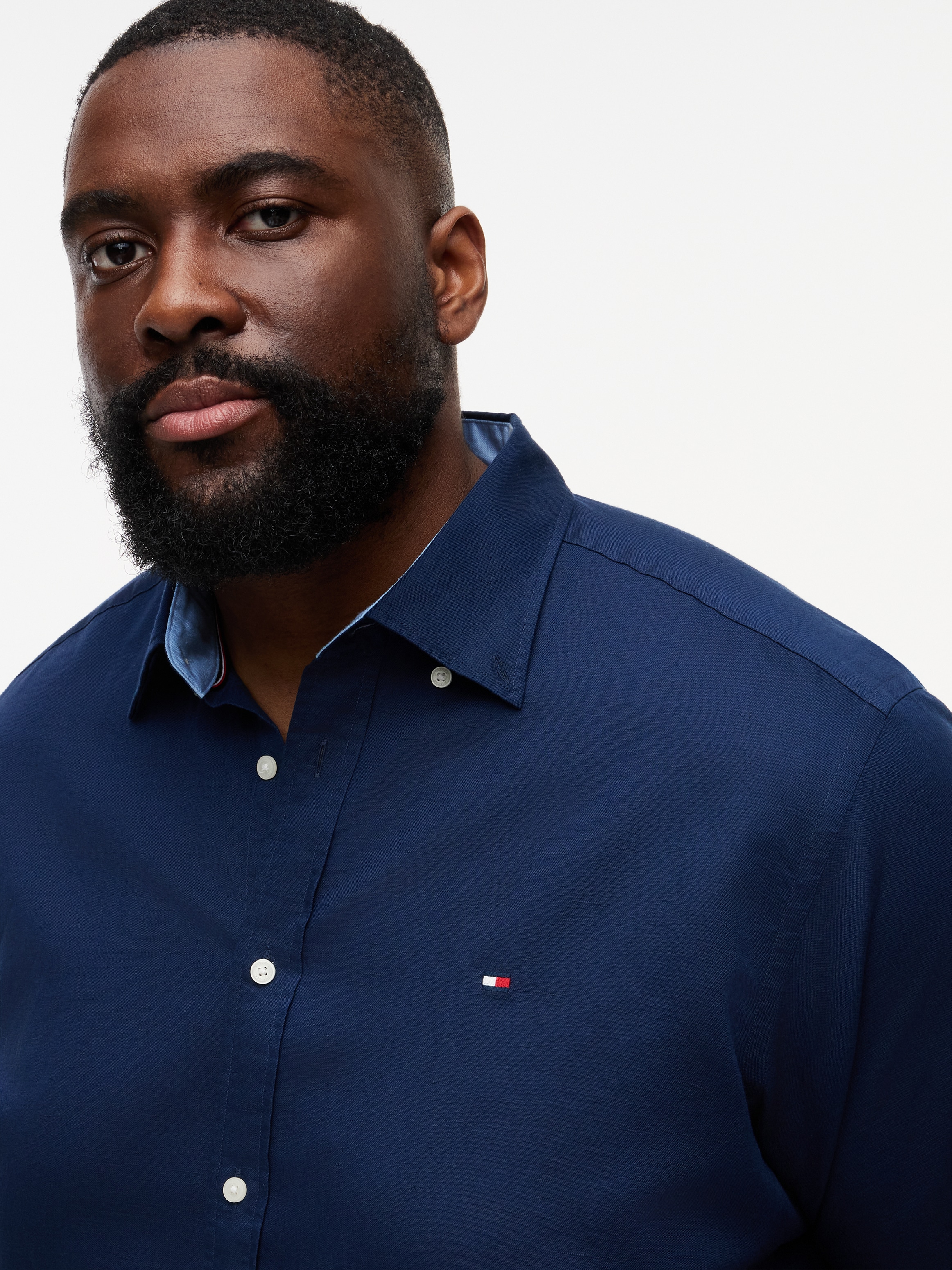 Tommy Hilfiger Big & Tall Kurzarmhemd »BT- LINEN BLND SOLID« Große Größen, Button-down-Kragen, regular fit