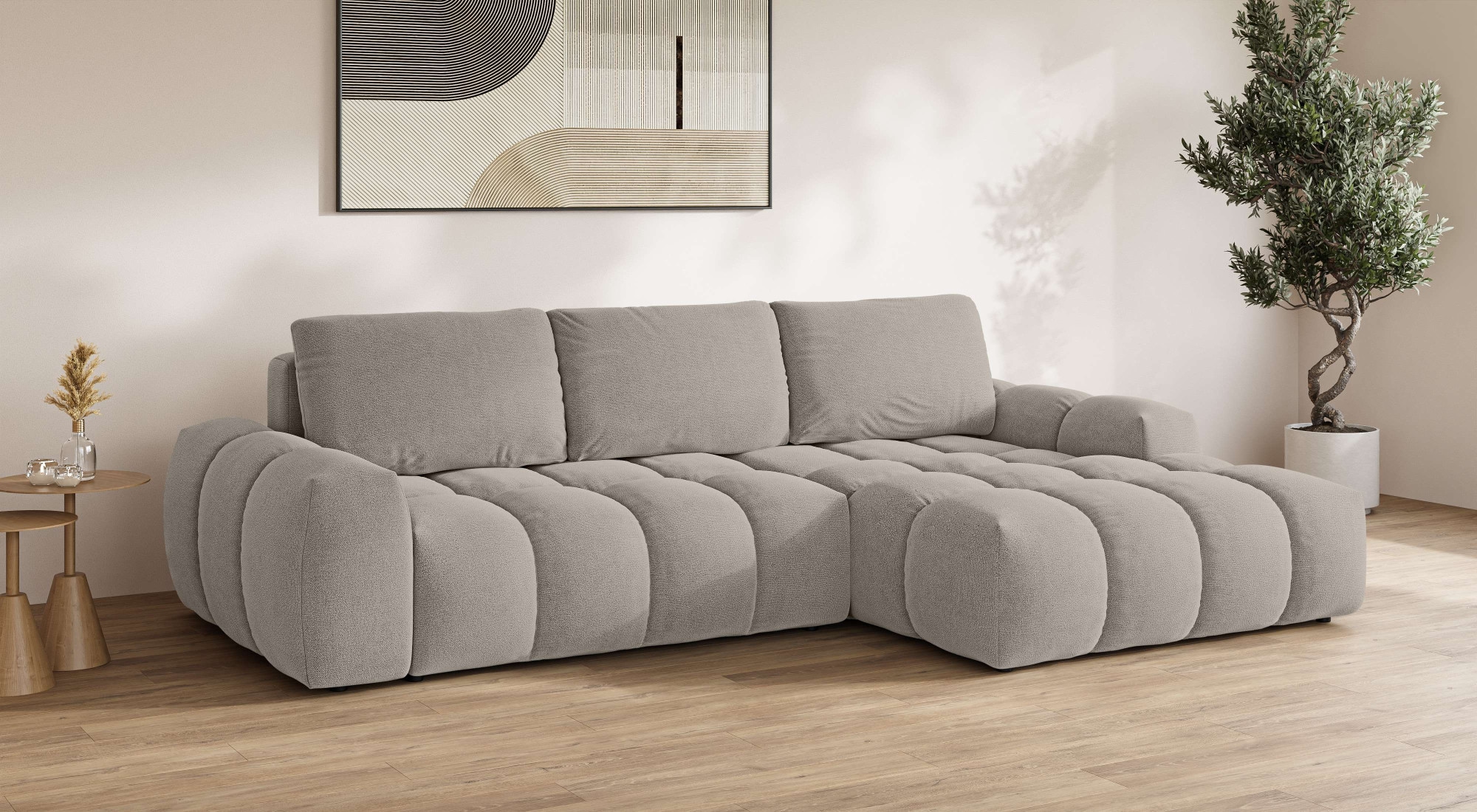 INOSIGN Ecksofa »AZITA klein optionale Schlafsofa mit Bettkasten, B/T/H: 270/166,5/84cm«, L-Form mit Wellenunterfederung, Bubble-Optik