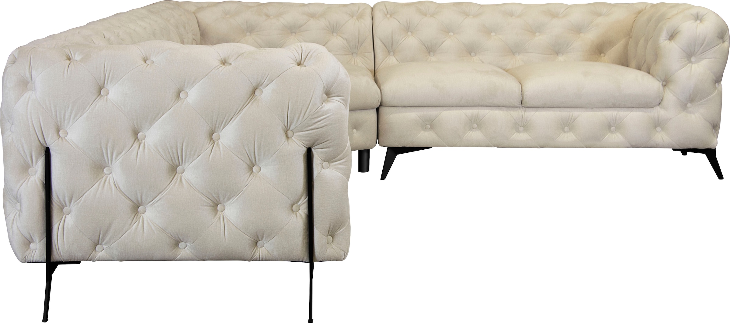 Leonique Chesterfield-Sofa »Amaury L-Form«, großes Ecksofa, Chesterfield-Optik, Breite 323 cm, Fußfarbe wählbar