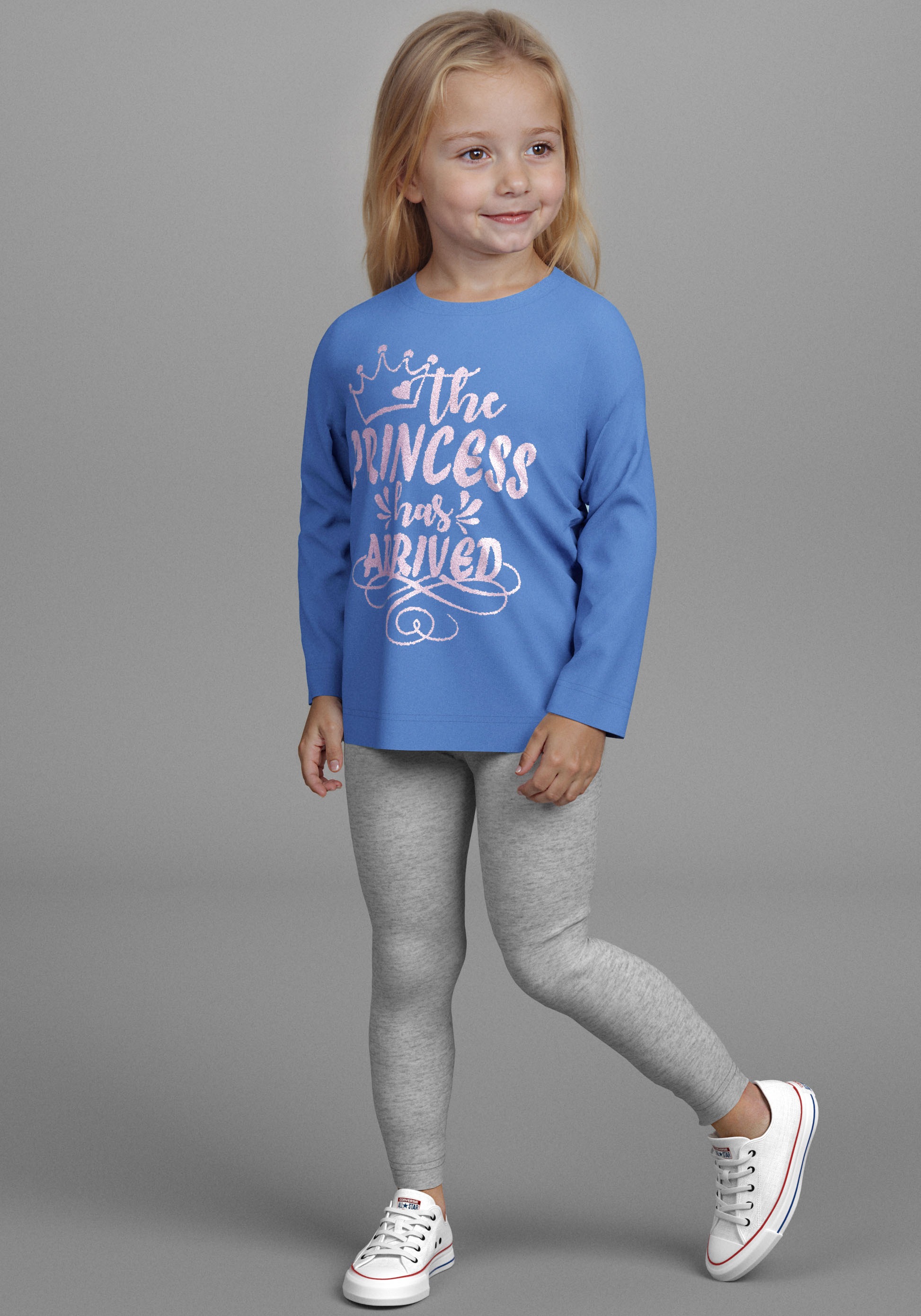 KIDSWORLD Langarmshirt »mit Glitzerprint: PRINCESS HAS ARRIVED«, Sprücheshirt, Glitzershirt für kleine Prinzessinnen