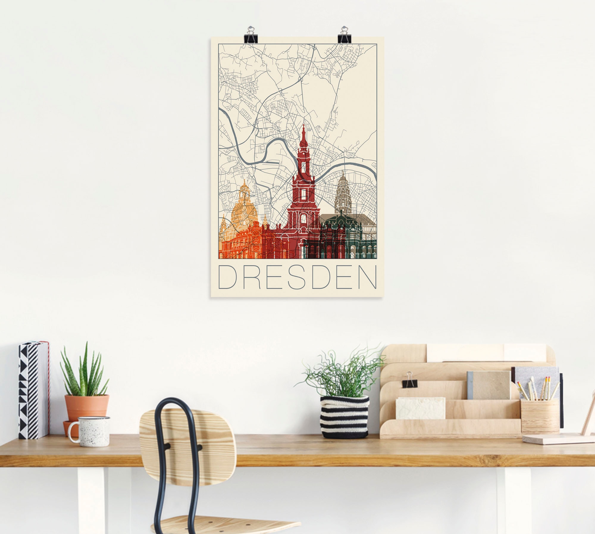 Artland Wandbild »Retro Karte Dresden«, Deutschland, (1 St.), als Alubild, Leinwandbild, Wandaufkleber oder Poster in versch. Größen