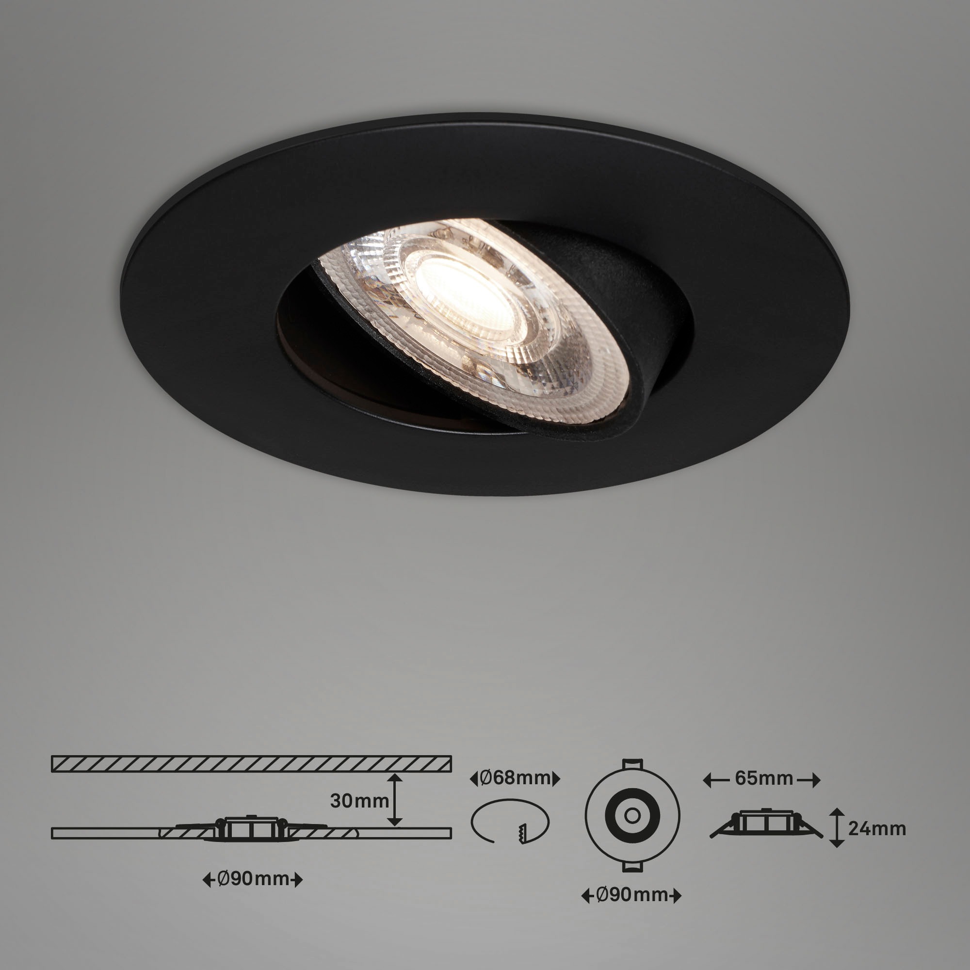 Briloner Leuchten LED Einbauleuchte »7048035 KULANA« LED-Board Warmweiß 3er Set, ultraflach, schwenkbar, stufenlos dimmbar, schwarz