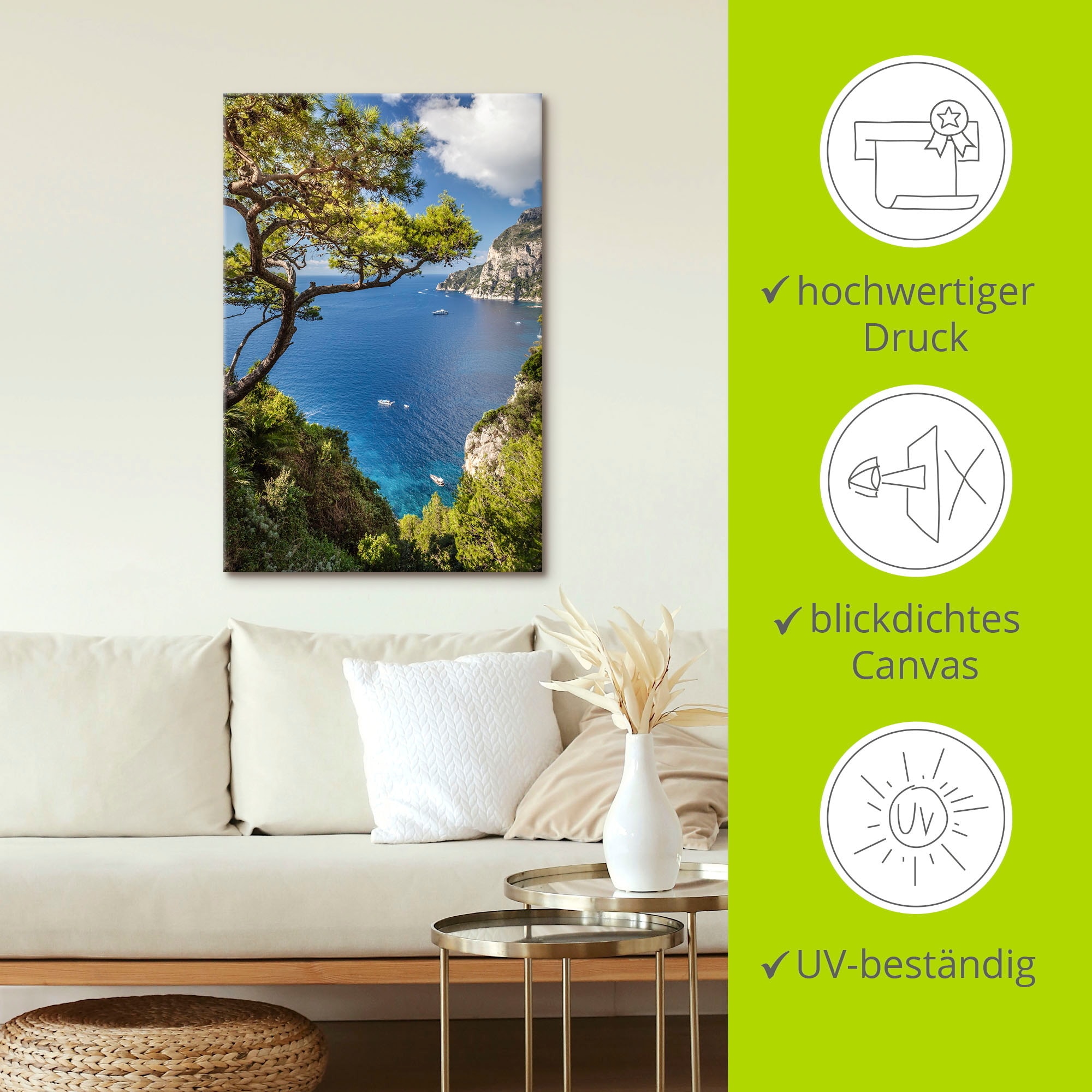 Artland Wandbild »Punta de Masullo, Insel Capri, Italien«, Meer Bilder, (1 St.), als Alubild, Outdoorbild, Leinwandbild, Poster, Wandaufkleber