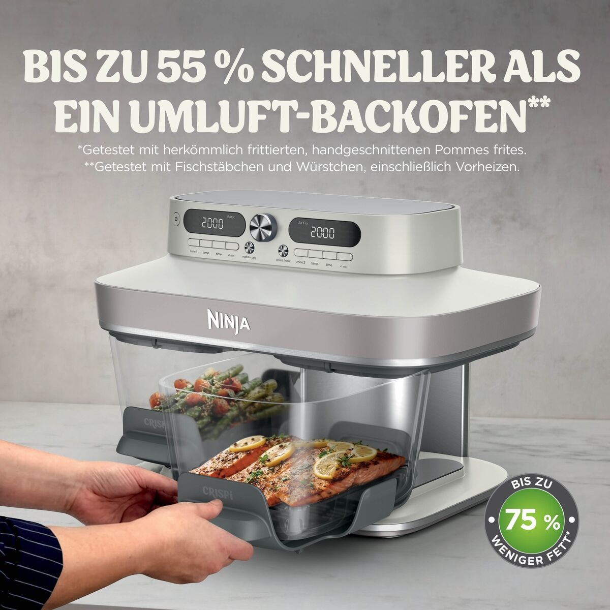 NINJA Heißluftfritteuse »DD102EUIV2 Ninja CRISPi DualZone Glas-Air-Fryer mit 8 Funktionen« 2860 W