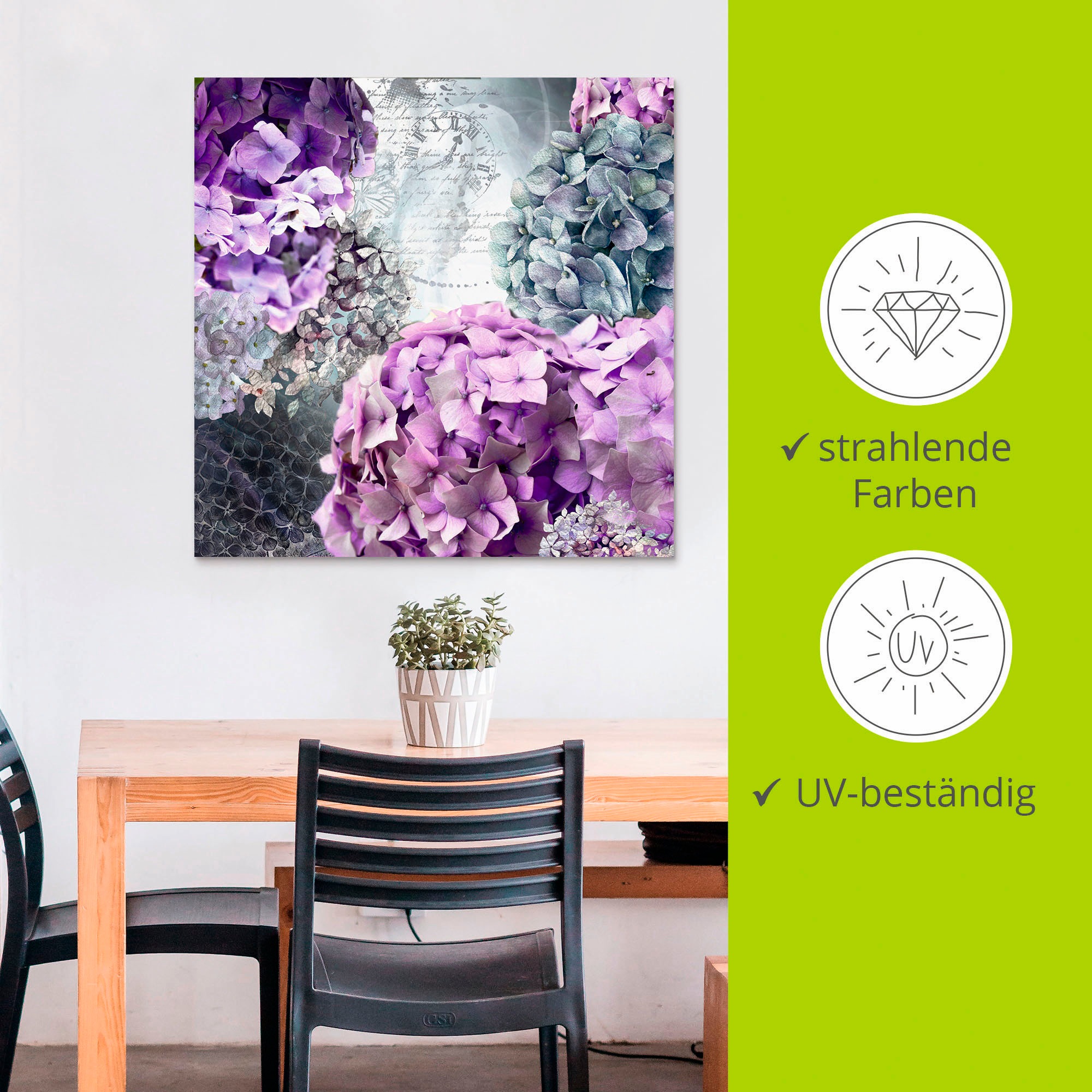 Artland Wandbild »Blau und Grau Hortensie«, Blumen, (1 St.), als Alubild, Outdoorbild, Leinwandbild, Poster in verschied. Größen