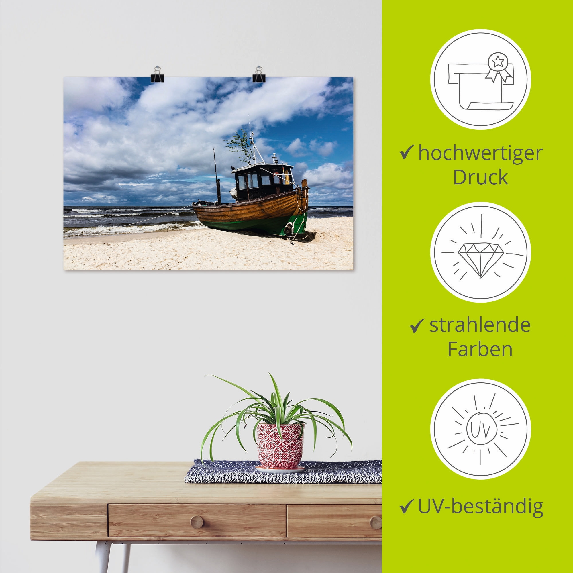 Artland Poster »Fischerboot in Ahlbeck Insel Usedom«, Boote & Schiffe, (1 St.), als Alubild, Leinwandbild, Wandaufkleber oder Poster in versch. Größen