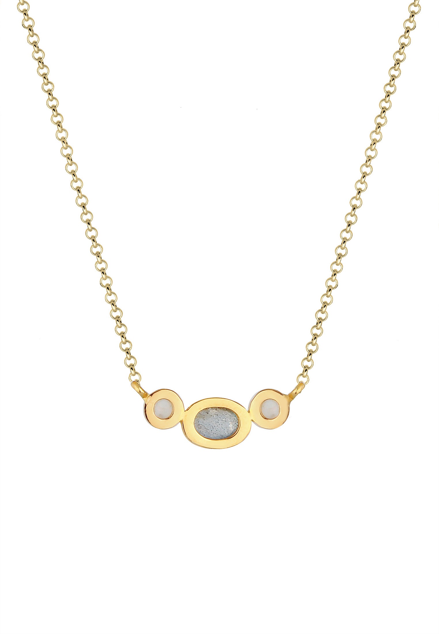 Elli Premium Silberkette »Halskette Mondstein Labradorit 375 Gelbgold«