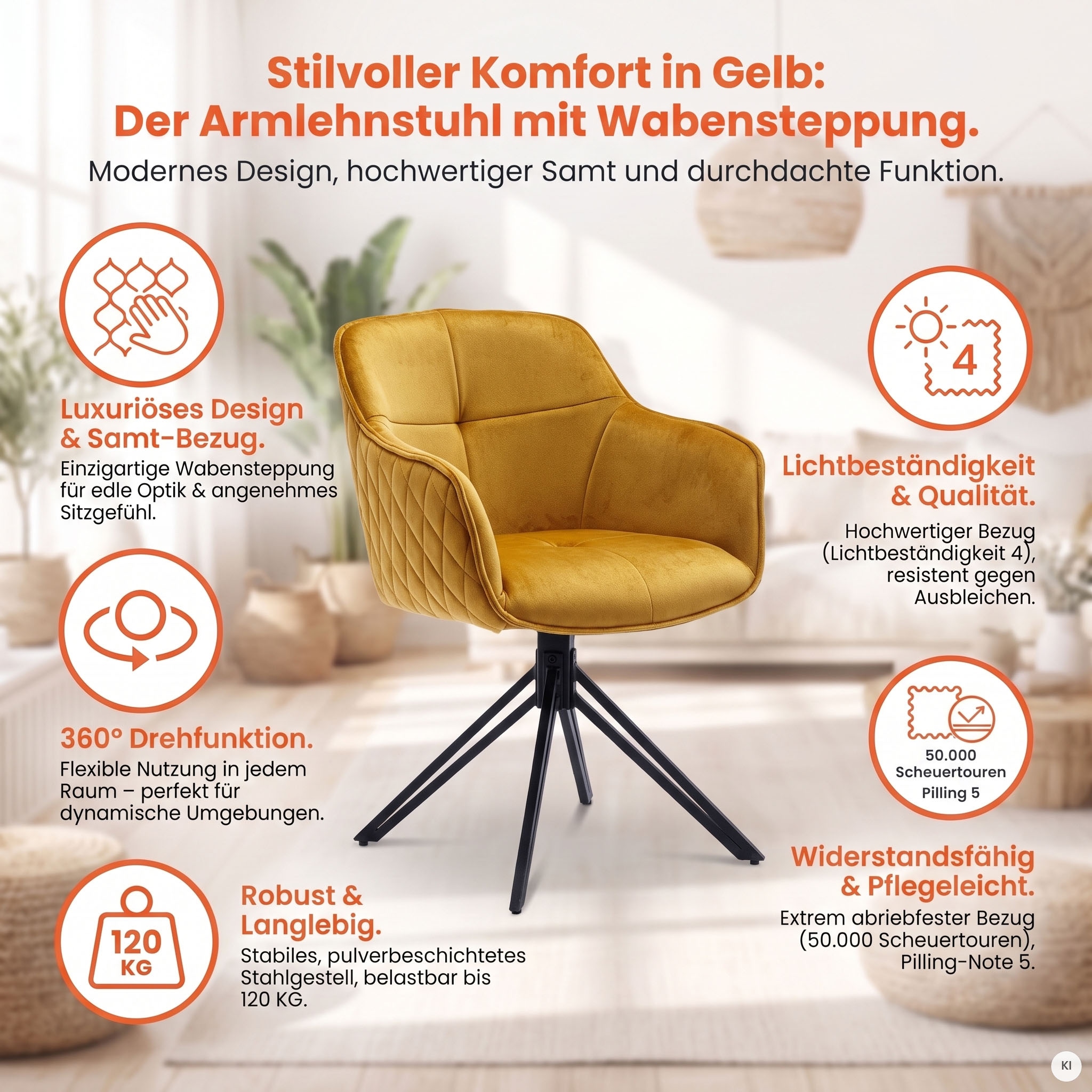 SalesFever Armlehnstuhl »Stilvoller Esszimmerstuhl« () mit 360° Drehfunktion
