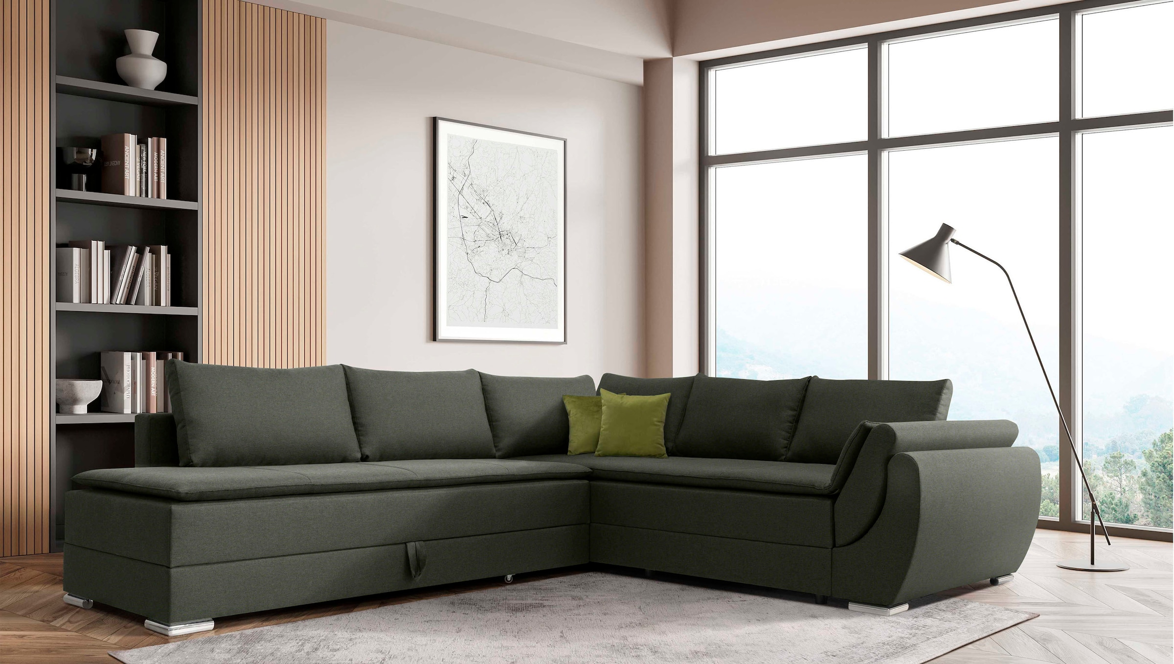 INOSIGN Ecksofa »Göteborg«, mit Boxspring-Bettfunktion und Bettkasten, Dauerschlaffunktion, Topper