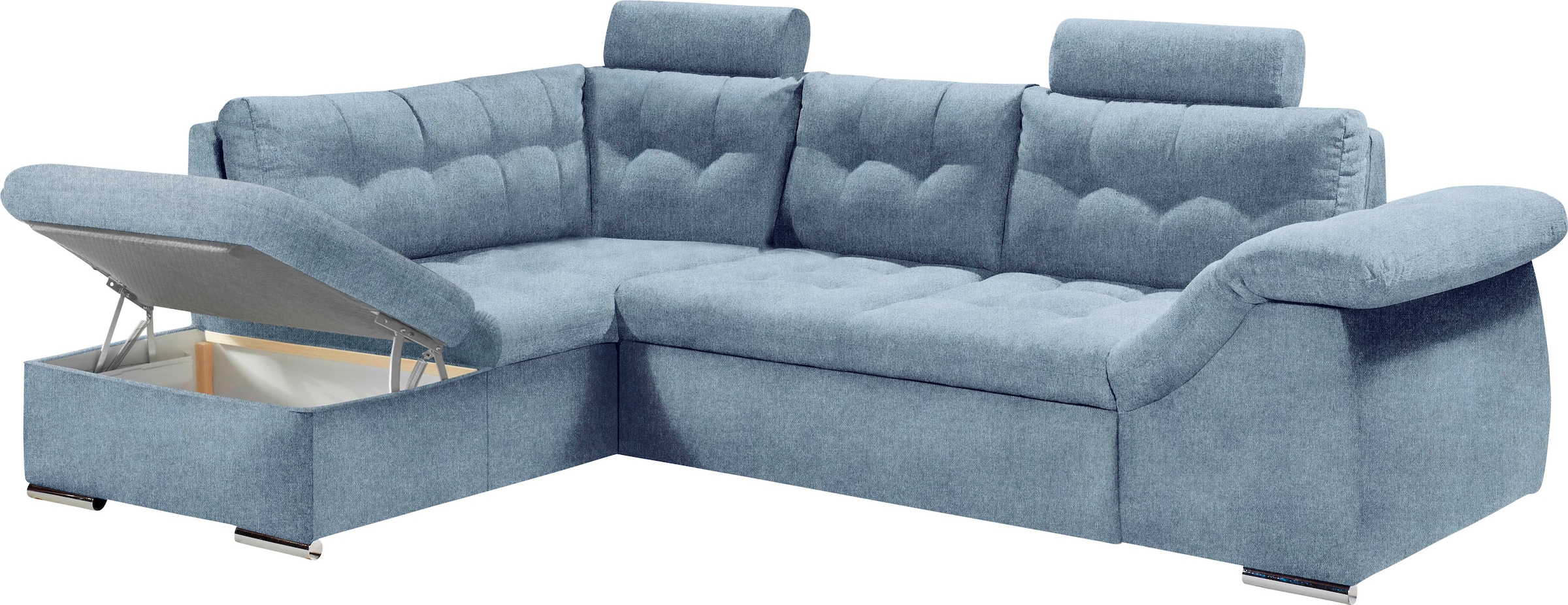 ED EXCITING DESIGN Ecksofa Oman, mit Bettfunktion, Bettkasten, Armteilverstellung und  Kopfstützen