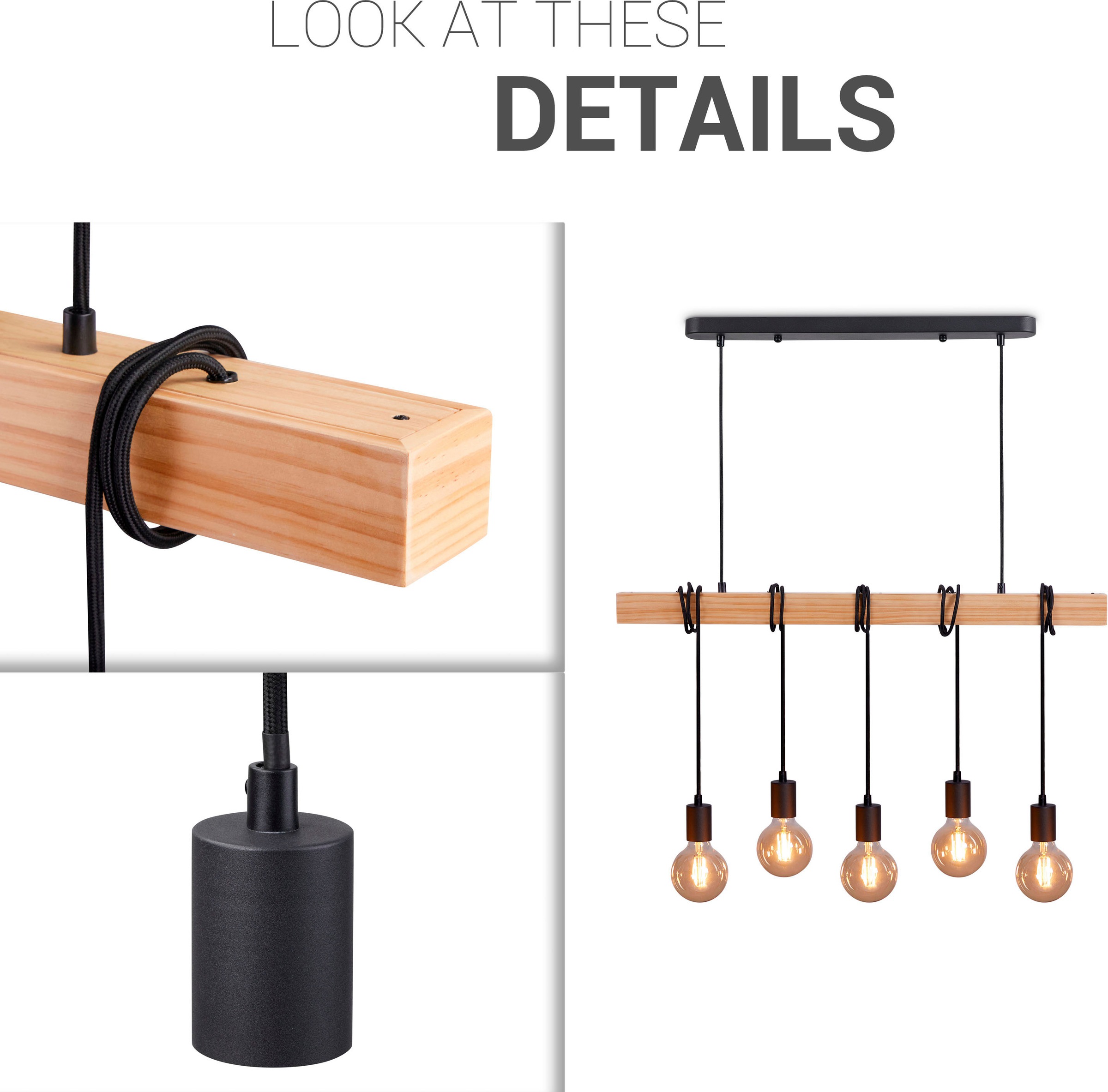 Paco Home Pendelleuchte »SINA«, Leuchtmittel E27 | ohne Leuchtmittel, LED Pendelleuchte Hängelleuchte Wohnzimmer Esszimmer Vintage Holz E27