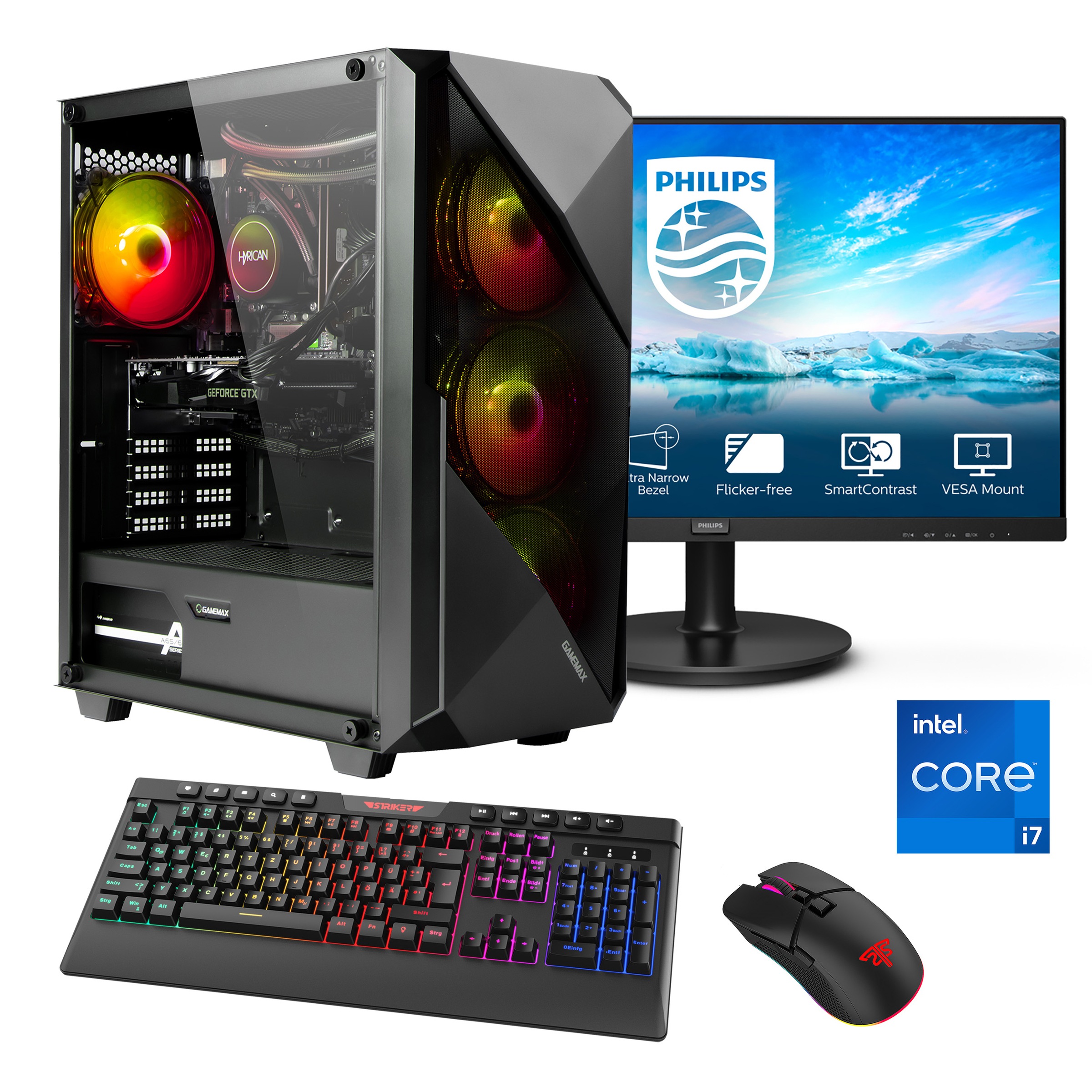 Hyrican Gaming-PC-Komplettsystem »Striker SET02392«, DDR5, Windows 11, inklusive 27 Monitor Philips 271V8LA