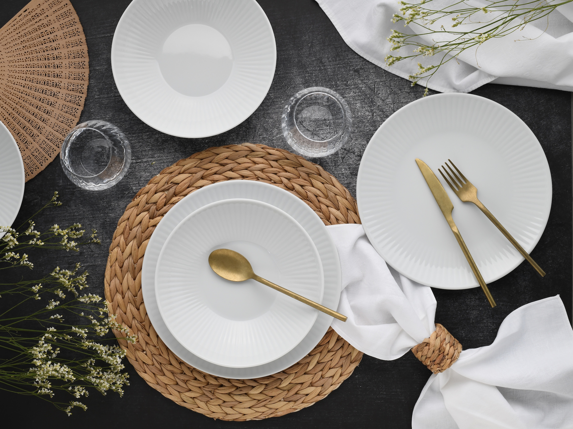 CreaTable Tafelservice »Valencia Weiß, Tafel-Service 12-tlg« Teller Set, Elegant, Boho Chic