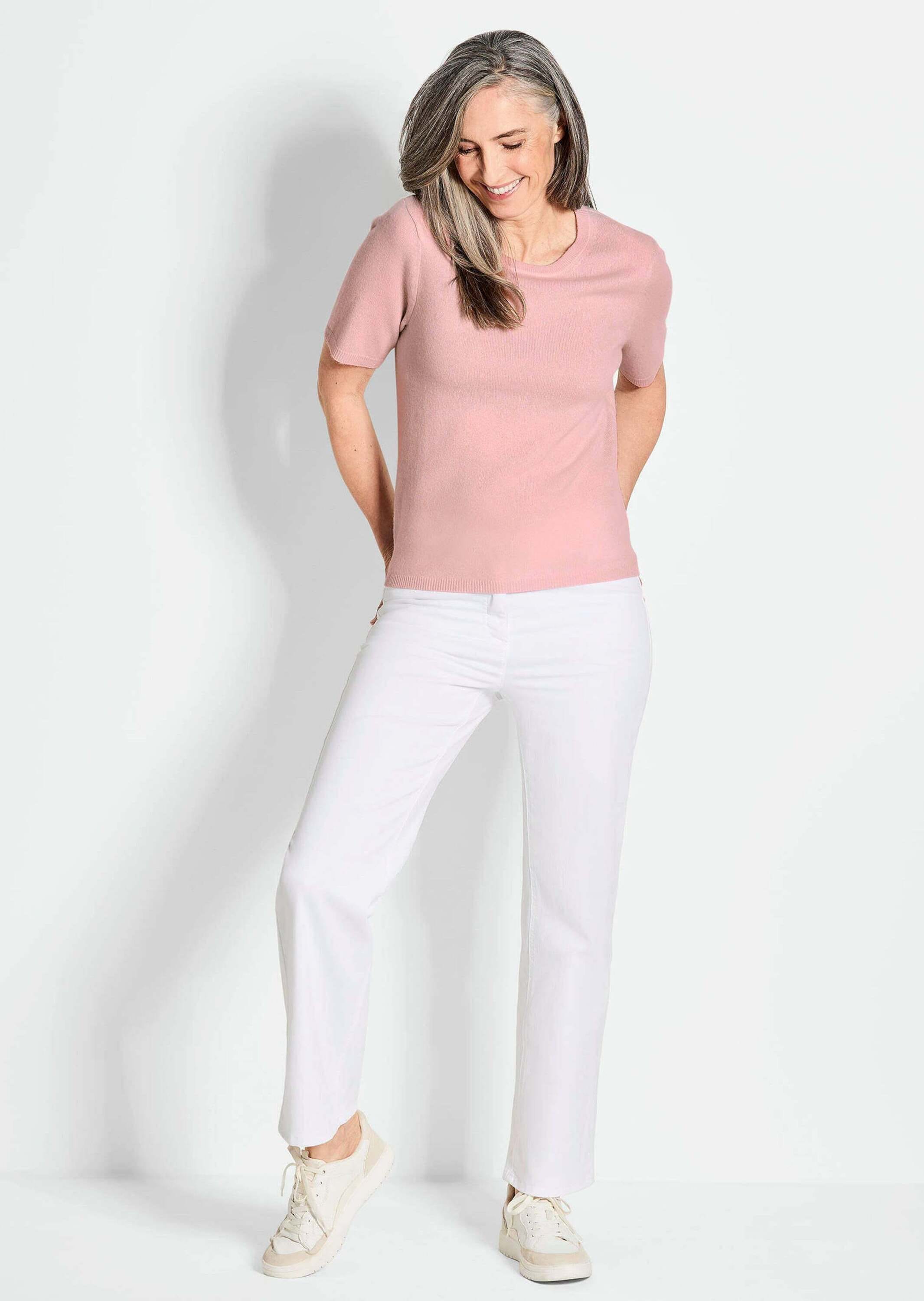 GOLDNER Kurzarmpullover »Kurzgröße Halbarmpullover mit Rundhals aus Kaschmir«