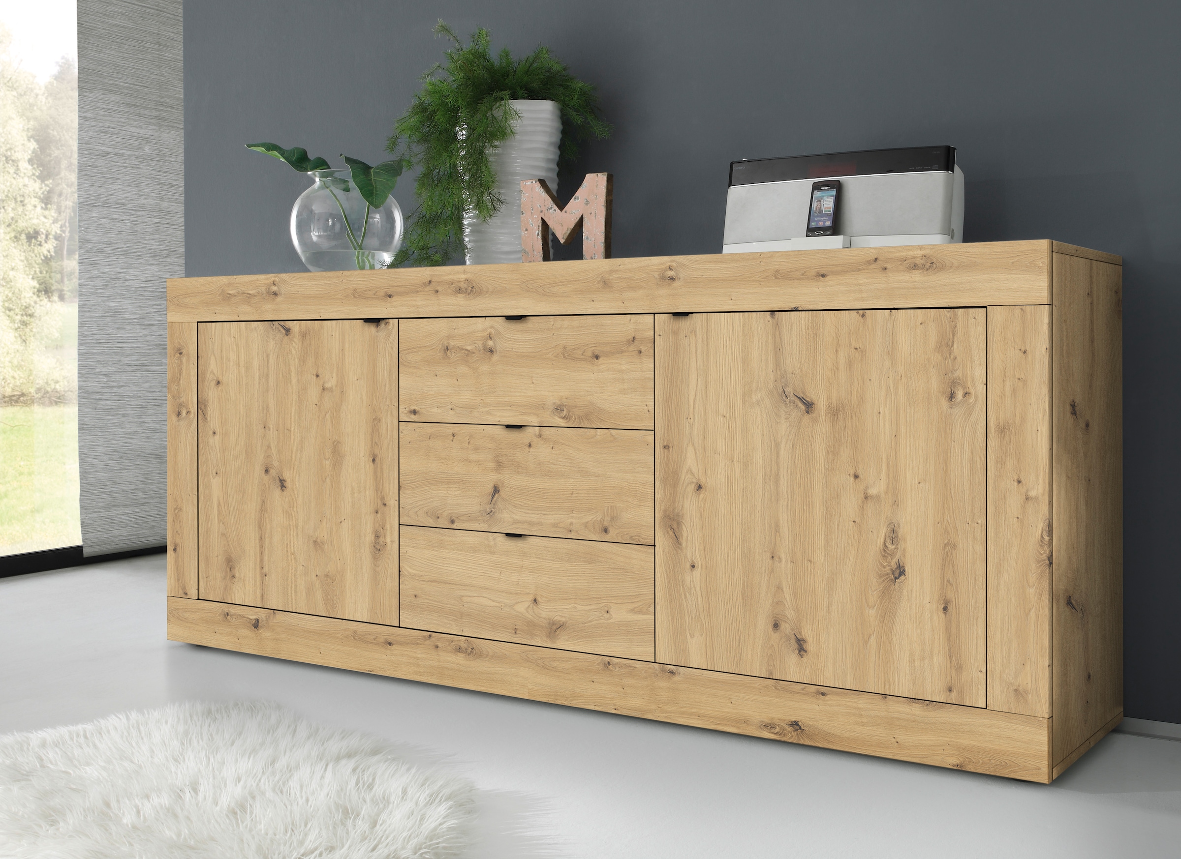 INOSIGN Sideboard »Basic Breite 210 cm, Kommode 2 Türen, 3 Schubkästen, Anrichte,«, Metallgriff, moderne Rahmenoptik, viel Stauraum, Farbauswahl