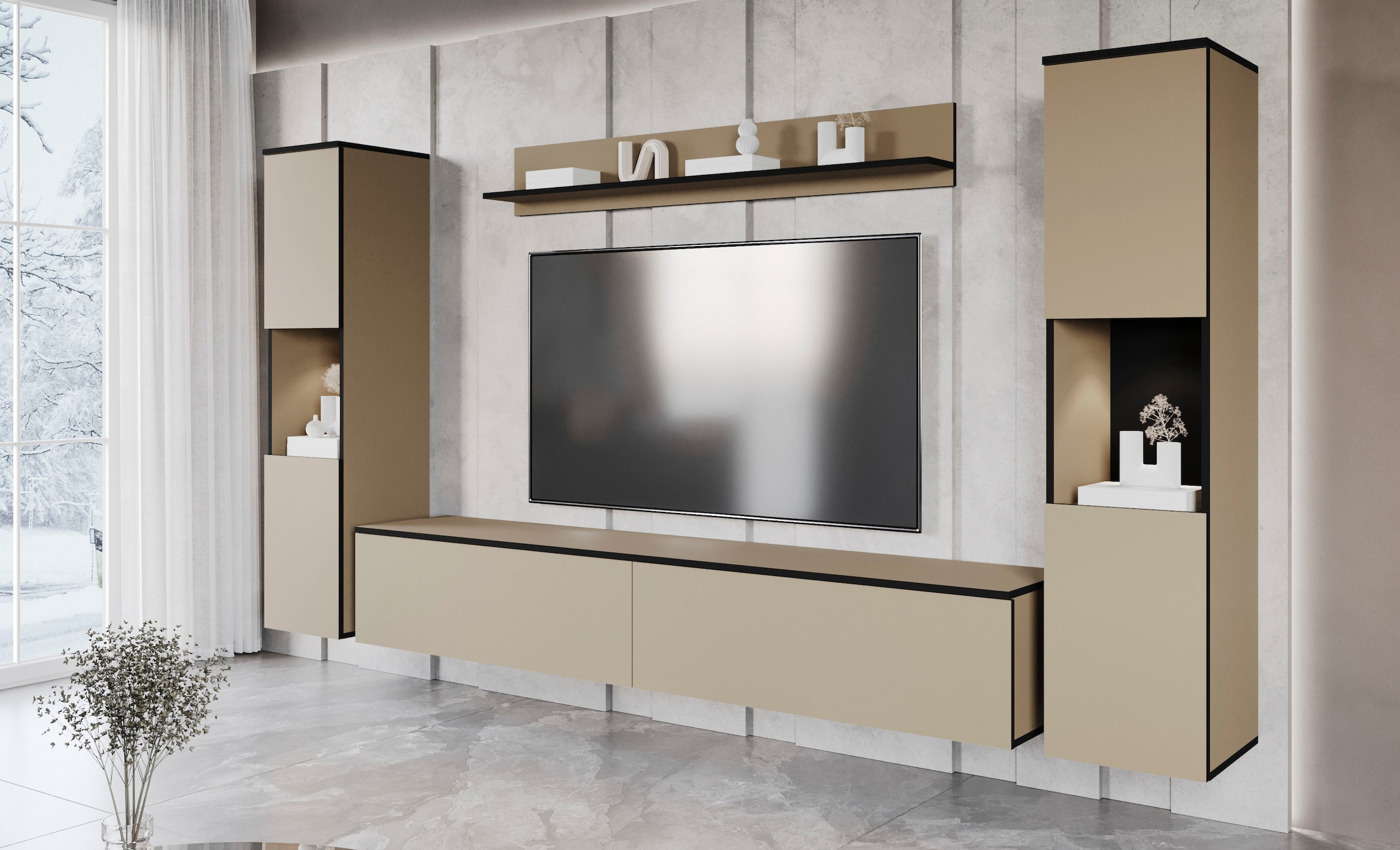 INOSIGN Wohnwand »PARIS«, (Komplett-Set, 4 St.), TV-Wand 260cm breite, grifflose Design, stehend und hängend montierbar