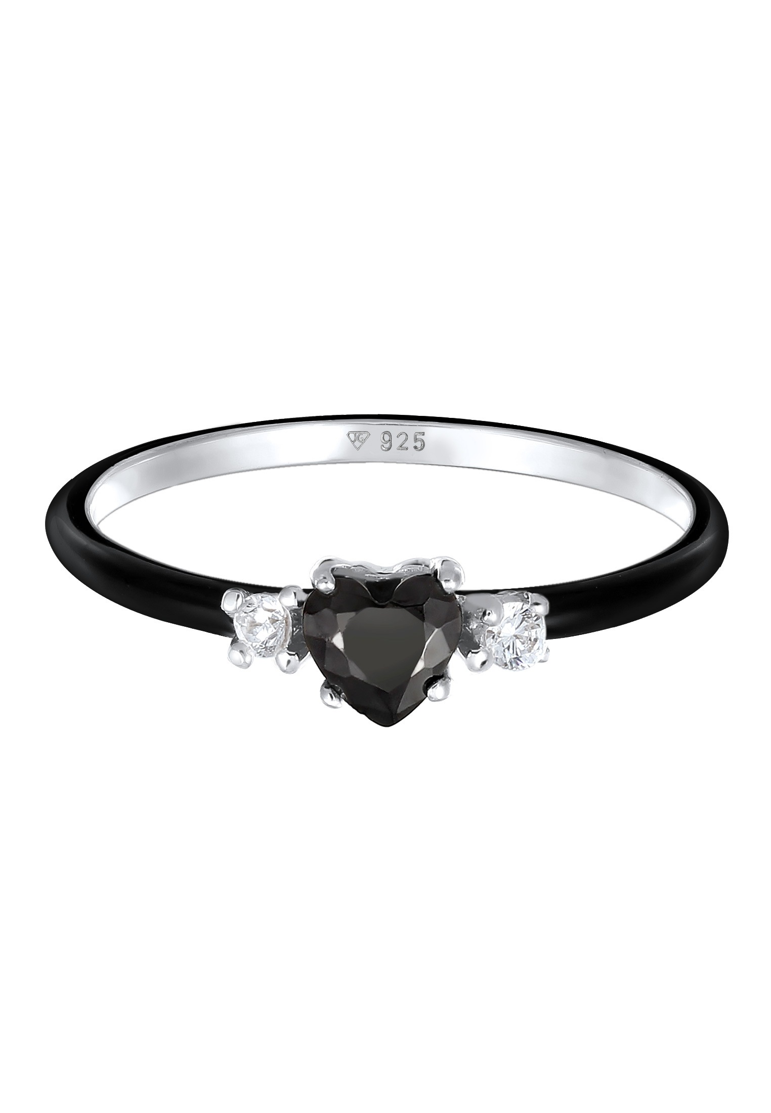 Elli Silberring »Ring Herz Zirkonia Schwarz Emaille 925 Sterling Silber«