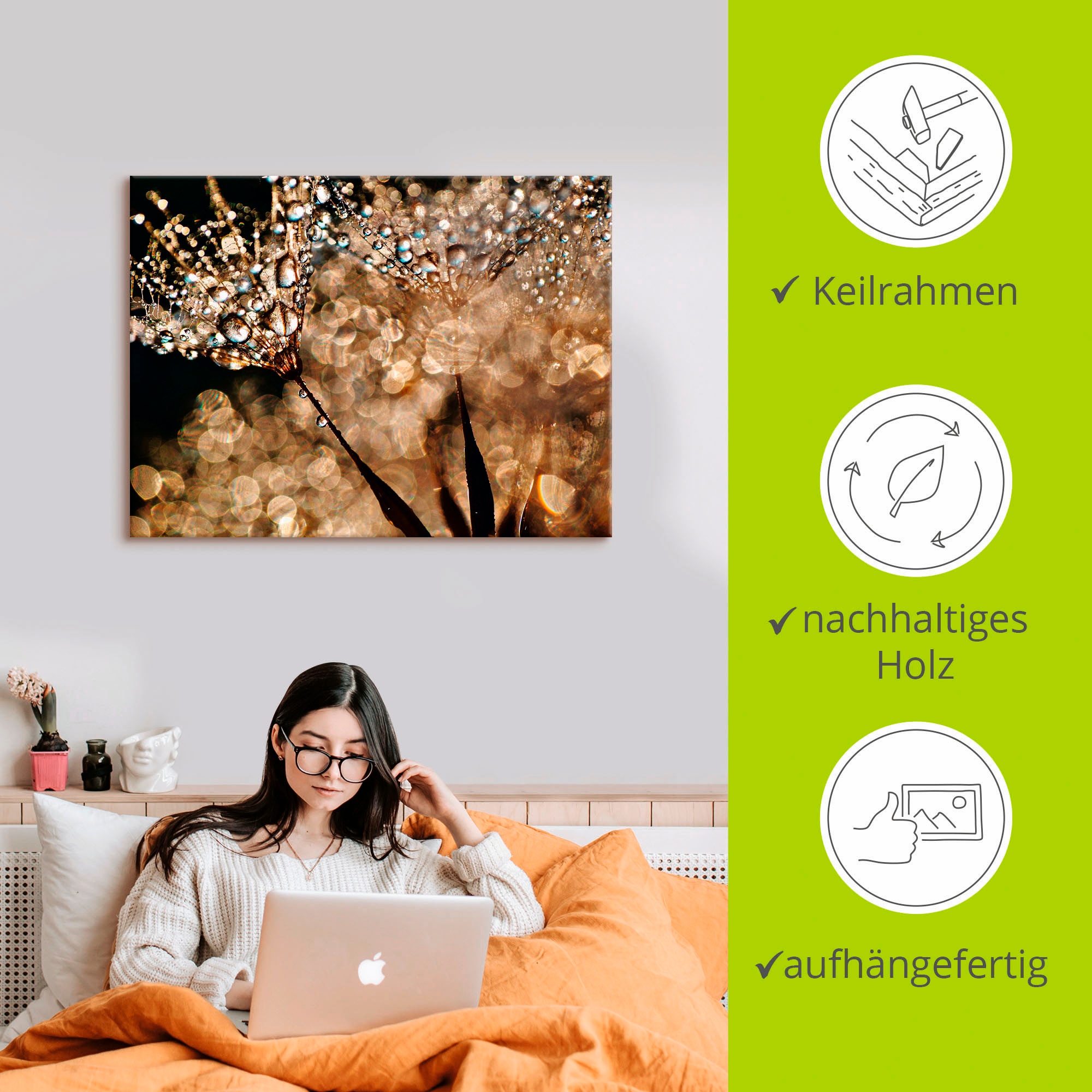 Artland Wandbild »Pusteblume Goldschimmer«, Blumen, (1 St.), als Alubild, Outdoorbild, Leinwandbild, Poster, Wandaufkleber