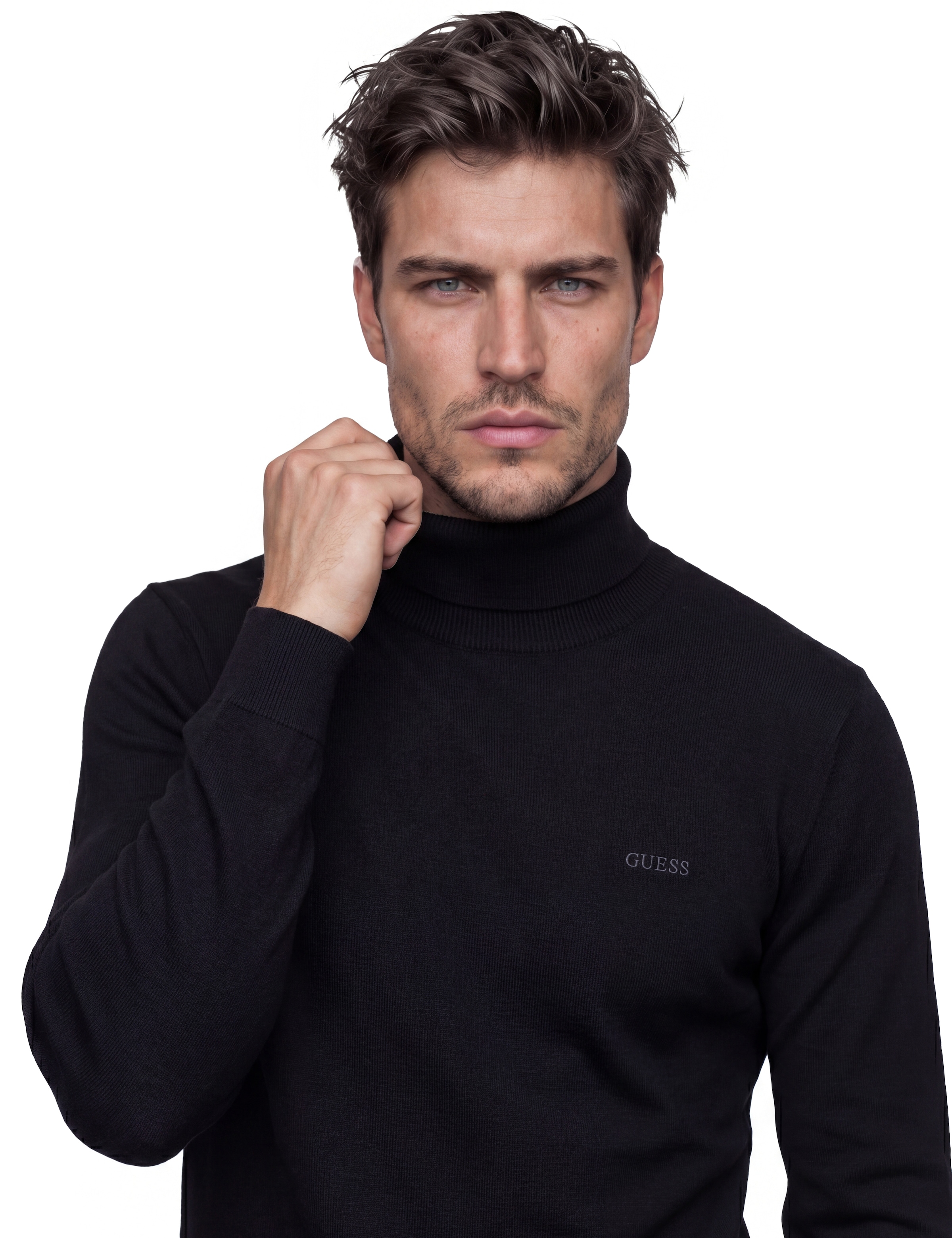 Guess Rollkragenpullover mit Seide und Wolle, Regular Fit, Logo-Schriftzug