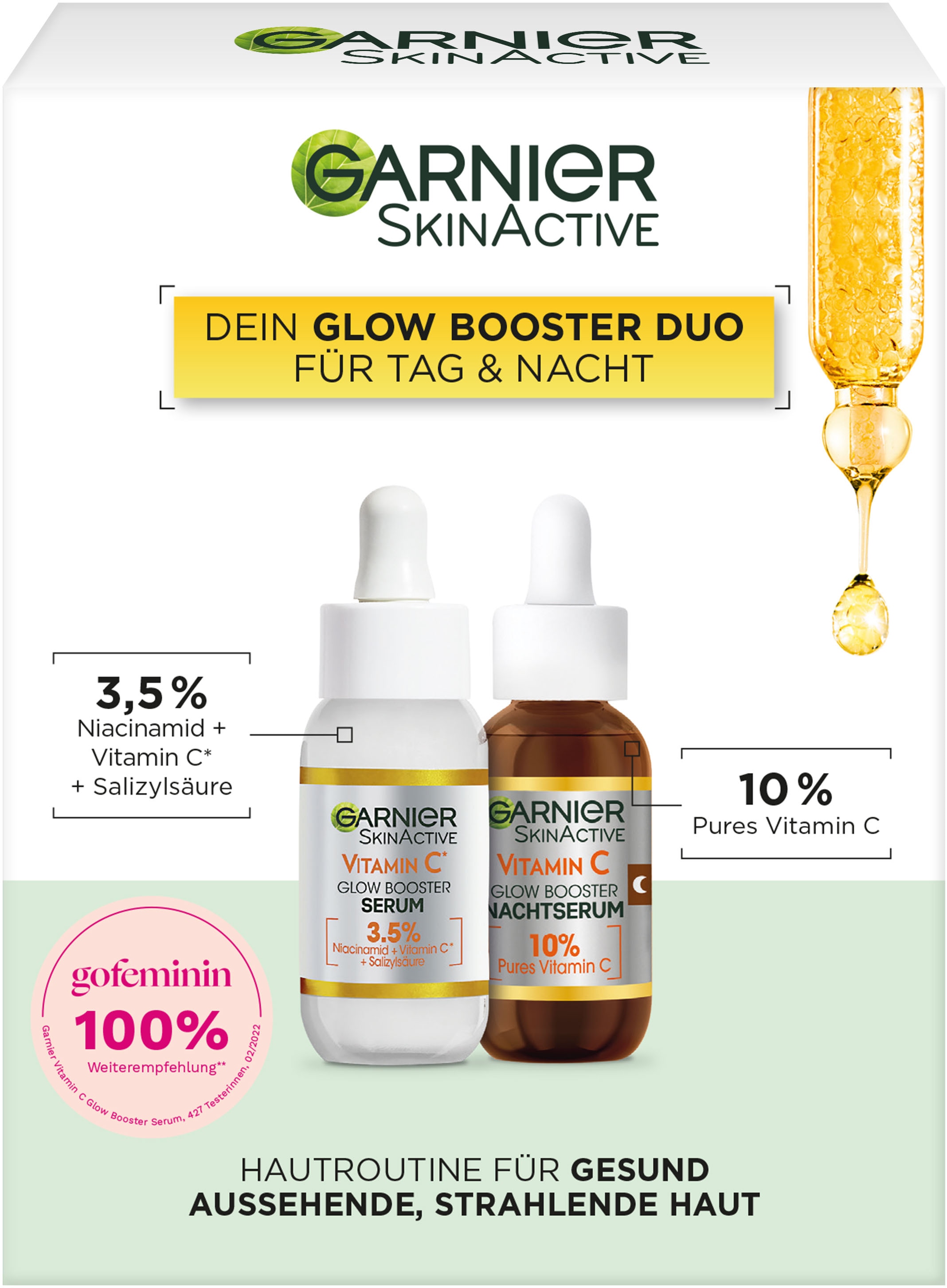 GARNIER Gesichtsserum »Vitamin C Glow Booster Serum Duo«, (Set, 2 tlg.), mit hoher Wirksamkeit