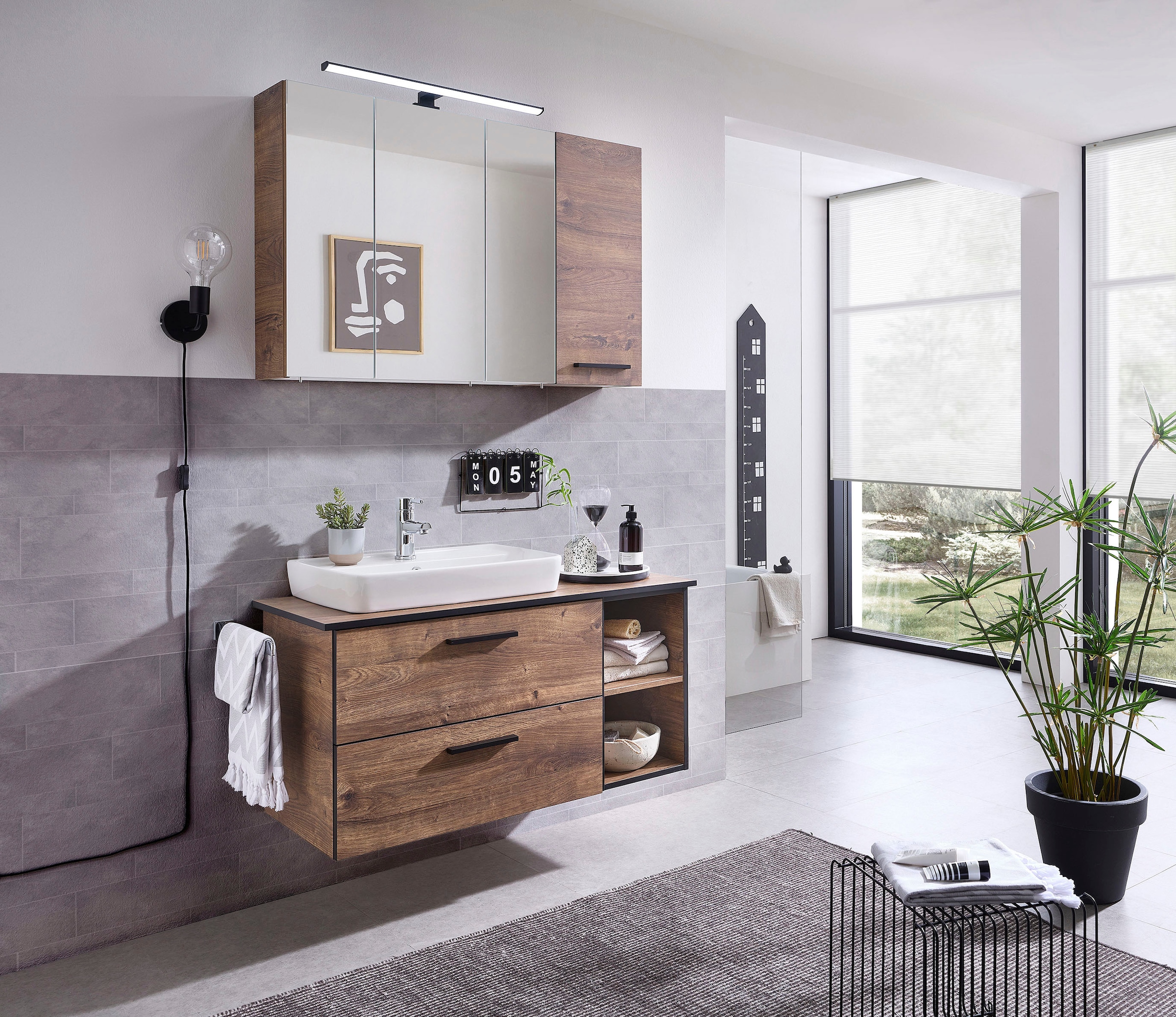 Saphir Badmöbel-Set »Quickset 374 3-teilig, Keramik-Aufsatzbecken mit LED-Spiegelschrank«, (12 St.), Hängeschrank, 4 Türen, 2 Schubladen, inkl. Türdämpfer, Bad-Set