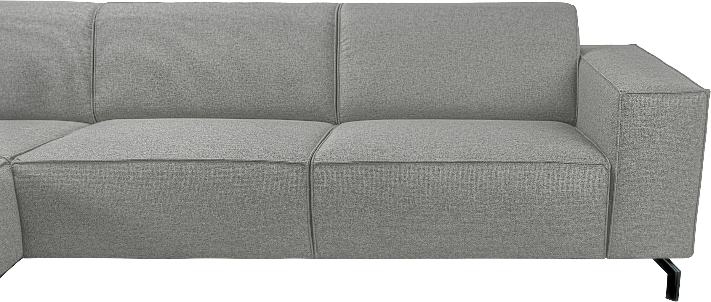 Places of Style Ecksofa »Lorcan, Breite 275 cm, weiches Sitzgefühl«, mit schwarzen Metallfüßen, Lederoptik und in weichem Strukturstoff