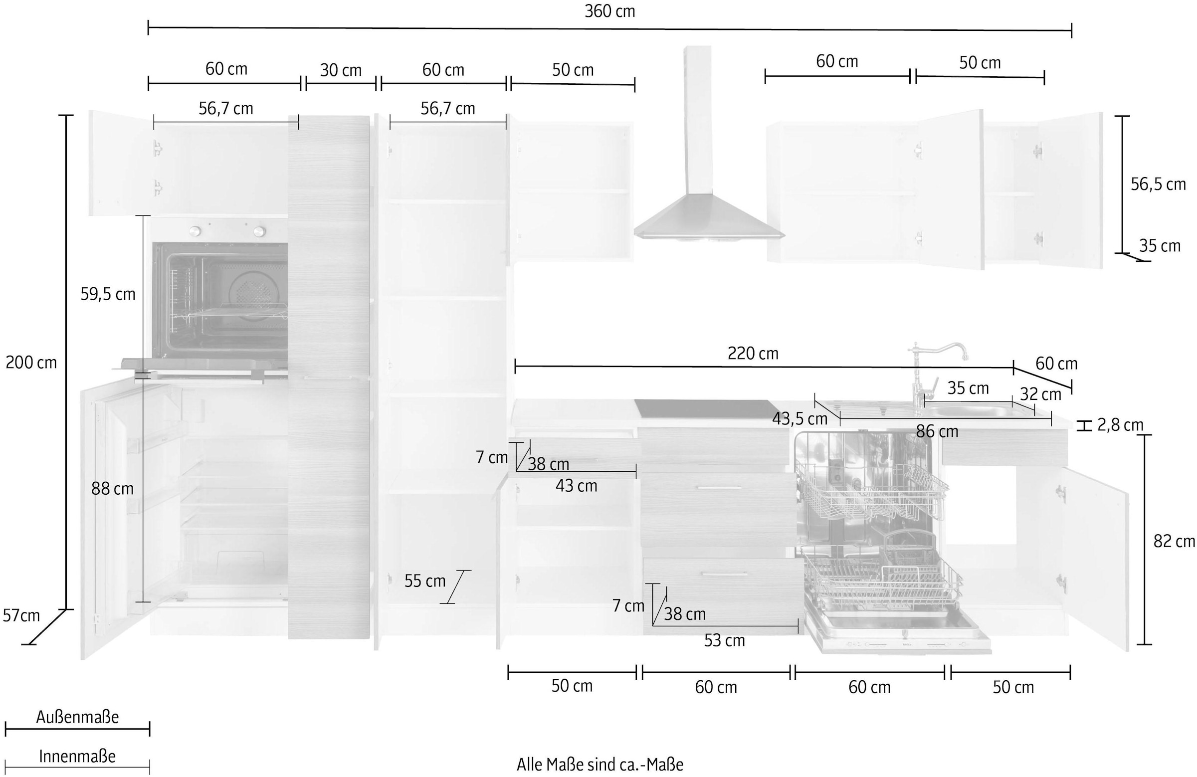wiho Küchen Küchenzeile »Zell«, ohne E-Geräte, Breite 360 cm kaufen bei OTTO