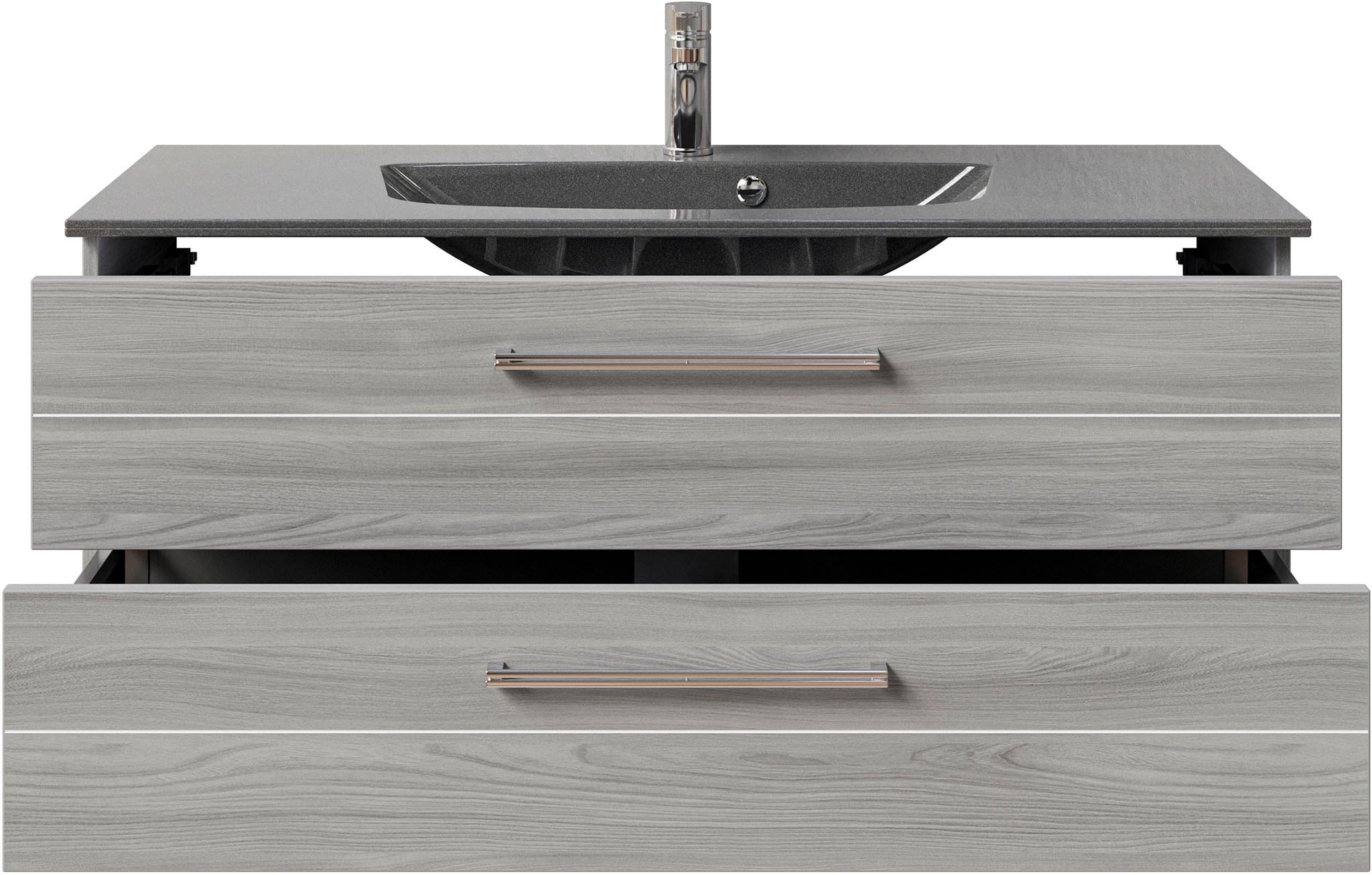 Saphir Waschtisch »Serie 6025 Mineralmarmor-Waschtisch mit Unterschrank, 117 cm breit«, Waschplatz mit 2 Schubladen, hängend, verschiedene Ausführungen