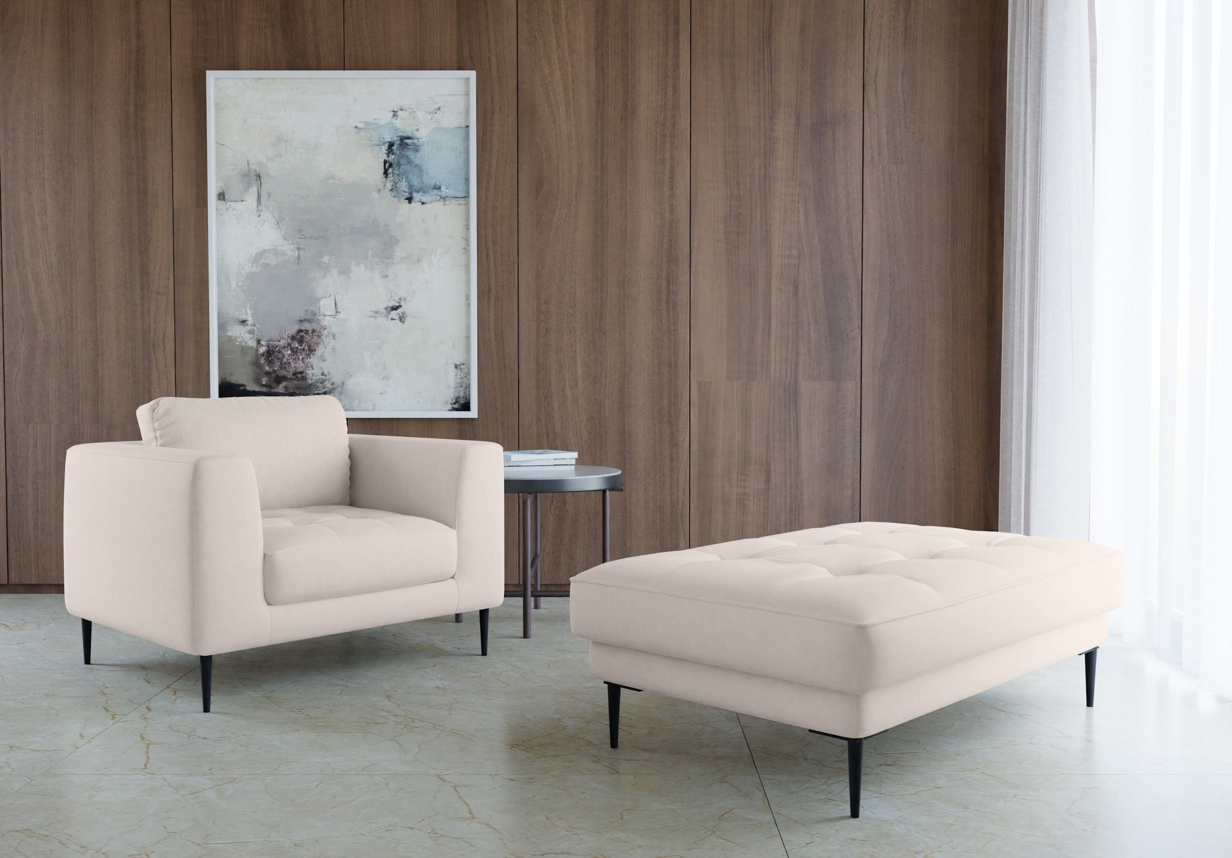 TRENDMANUFAKTUR Hocker »Luzi, Polsterhocker, moderner Fußhocker«, passend zur Serie, extra hohe Metallfüße, 125 x 42x 72 cm