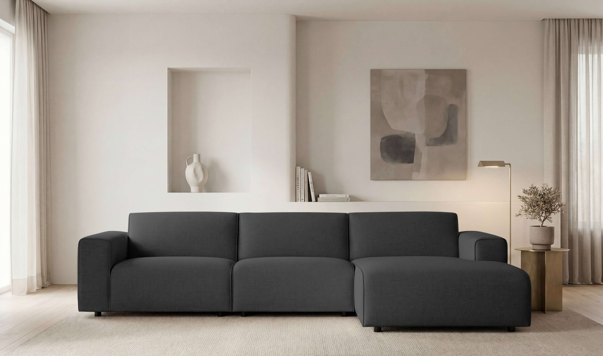 OTTO home Ecksofa »Naddine« B. 318 cm, L-Form, Strukturstoff Mélange-Effekt, Wellenunterfederung