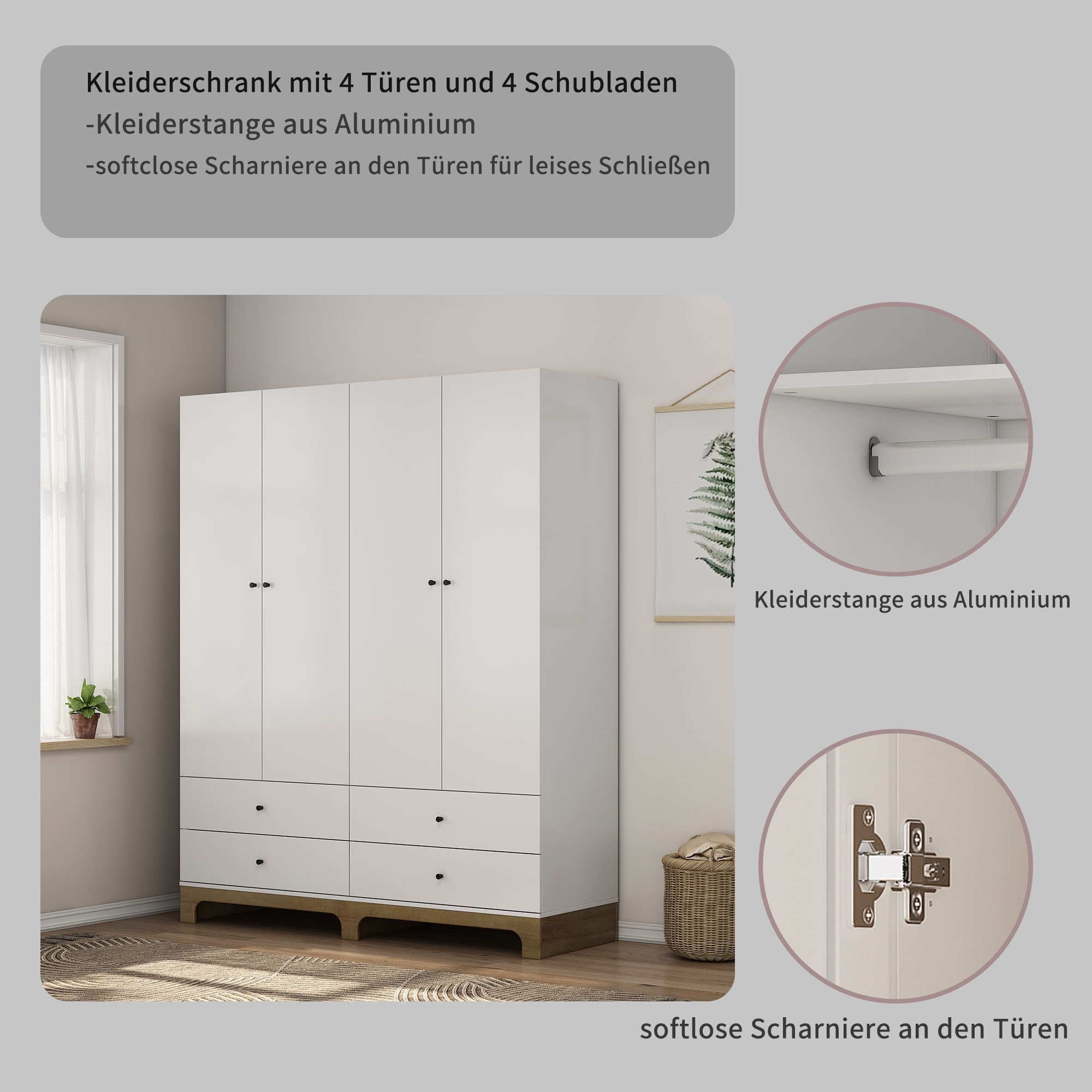 OTTO home Kleiderschrank »Oslo Schlafzimmerschrank Garderobe weiß Landhaus Bestseller« Schlafzimmerschrank mit 4 Türen und 4 Schubladen, Breite 160cm