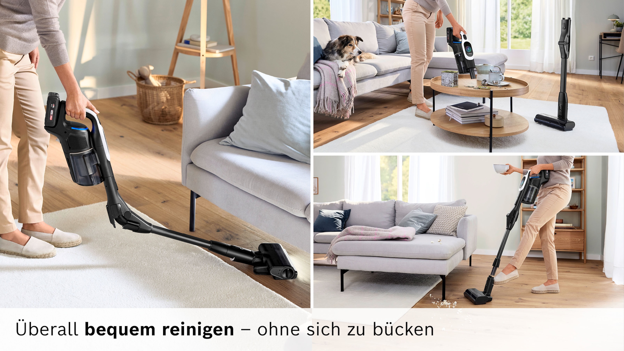 BOSCH Akku-Stielstaubsauger »Unlimited 10 BTS1042WAC, MicroClean™ Technology, 10 J. Motorgarantie« Display, Knickrohr, HEPA-Filtersystem, Schnellladegerät, 2 Akkus, weiß