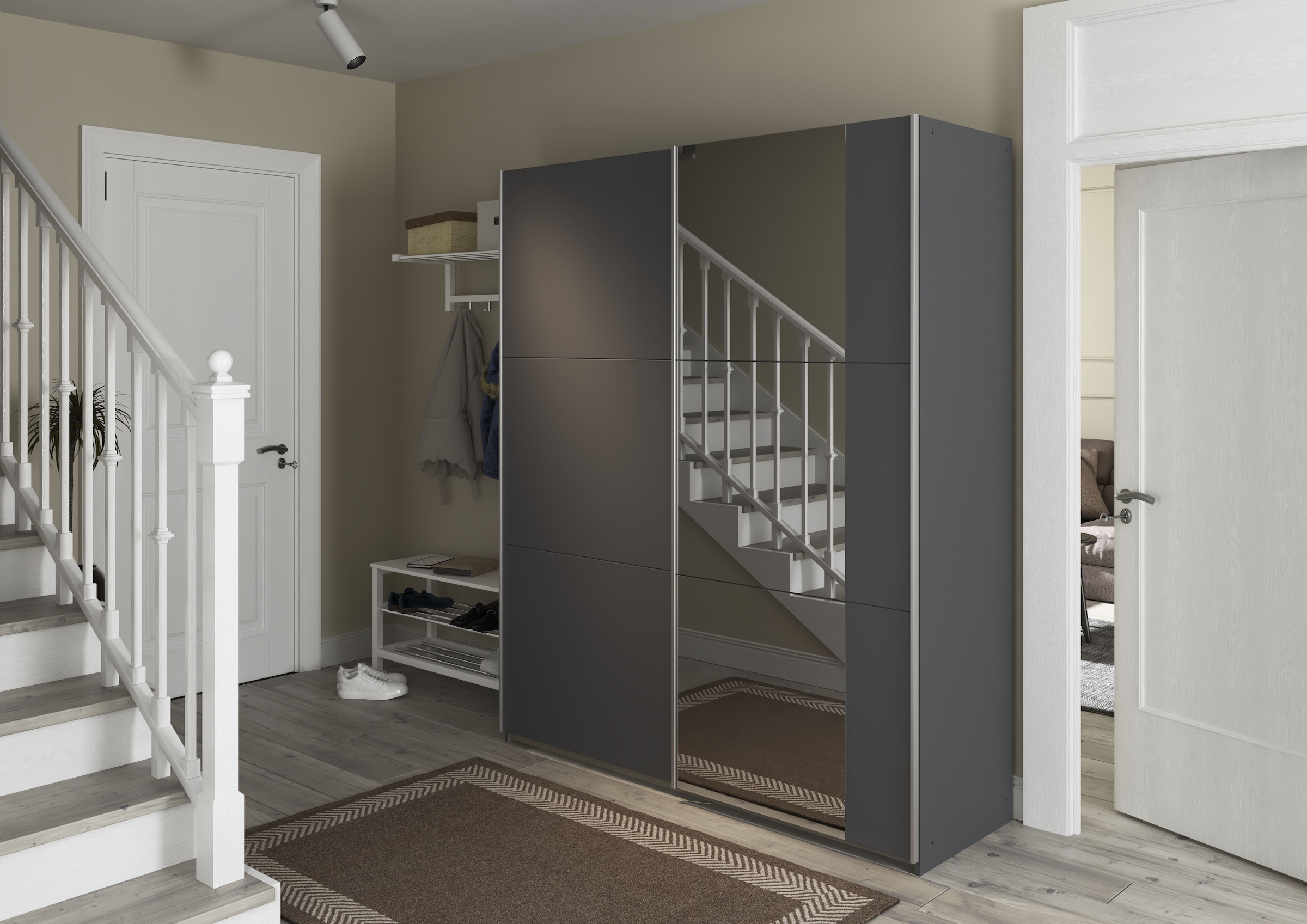 rauch Schwebetürenschrank »Kleiderschrank Schrank Garderobe  AURELIO« 3 Ausstattungen BASIC/CLASSIC/PREMIUM (inkl. SOFT-CLOSE-FUNKTION),  zeitloses Design, viele Farben, Breiten 175/218/261 cm MADE IN GERMANY