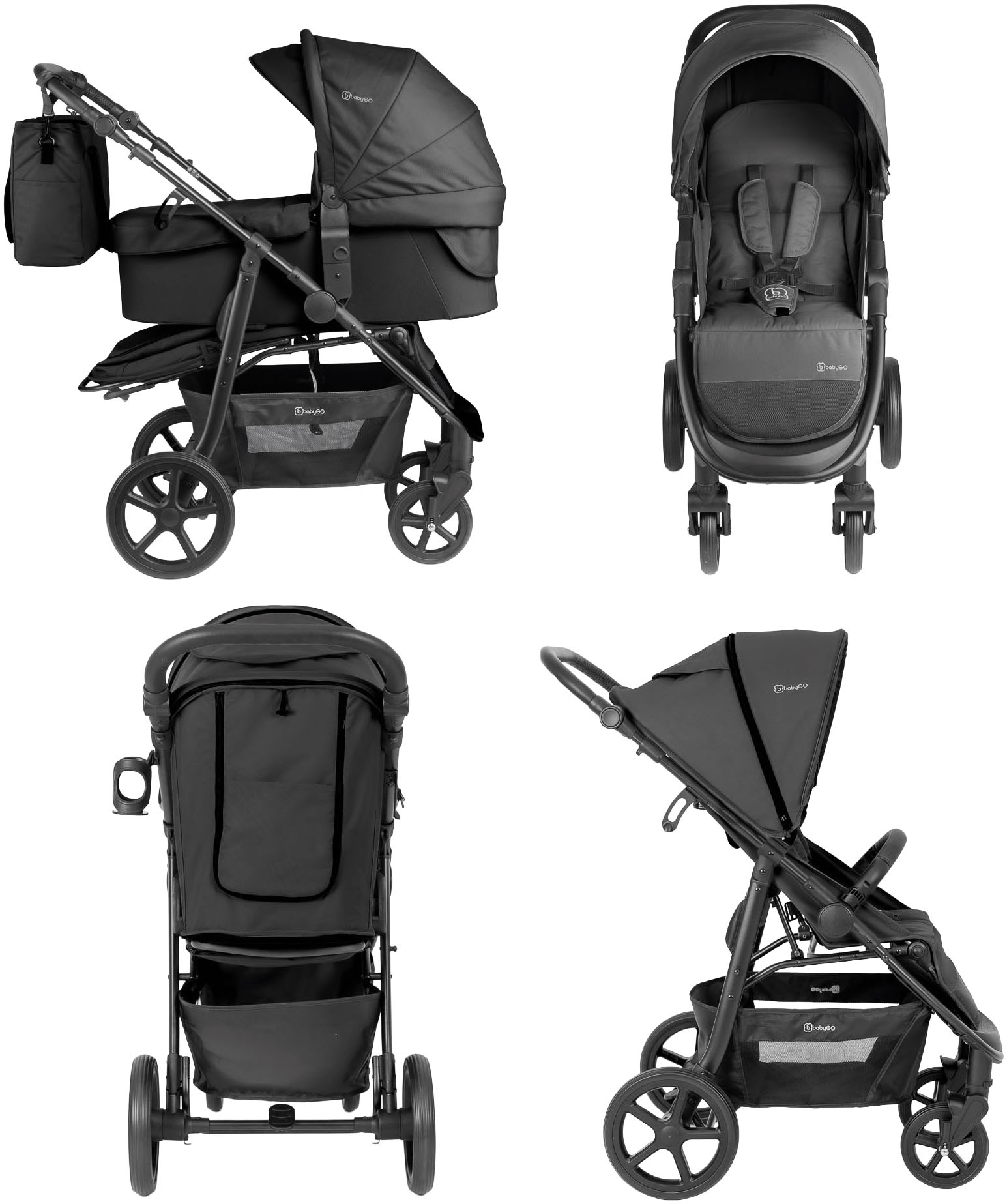 BabyGo Kombi-Kinderwagen »Evolution« 22 kg mit Babywanne, Babyschale, Wickeltasche und Sportsitz