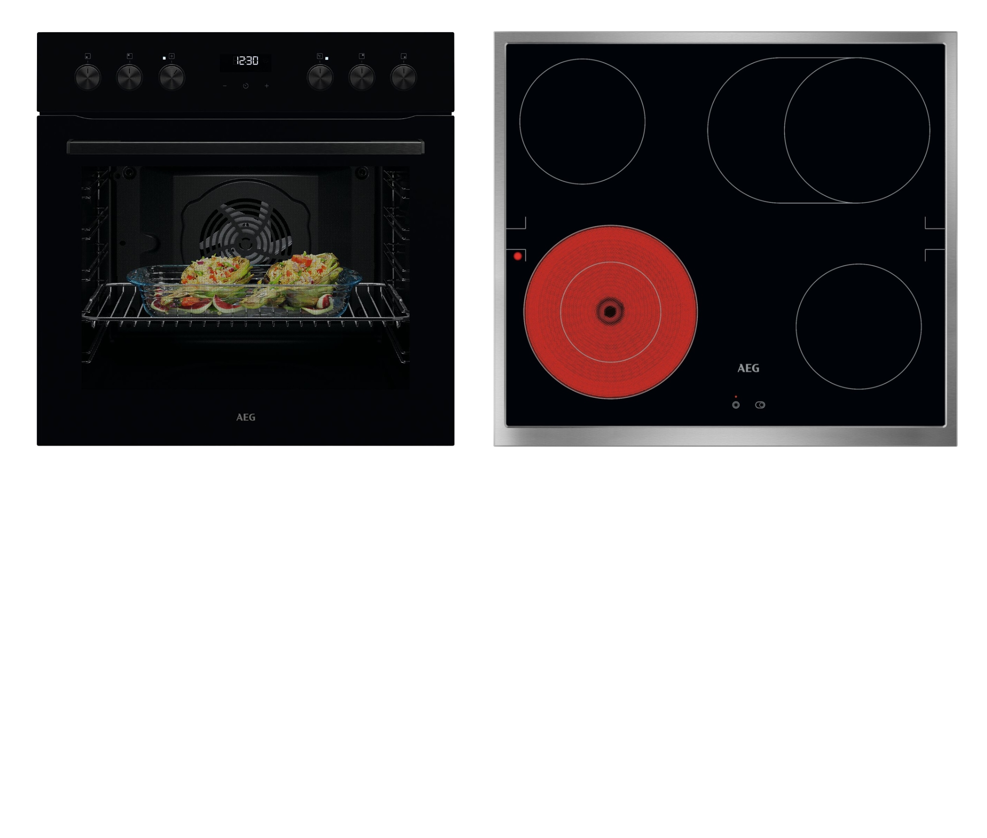 AEG Elektro-Herd-Set Serie 5000 »OU5AE20SK« Aqua Clean Gleichmäßiges Garen auf 3 Ebenen, TouchTimer,  Kochfeld mit Bräterzone